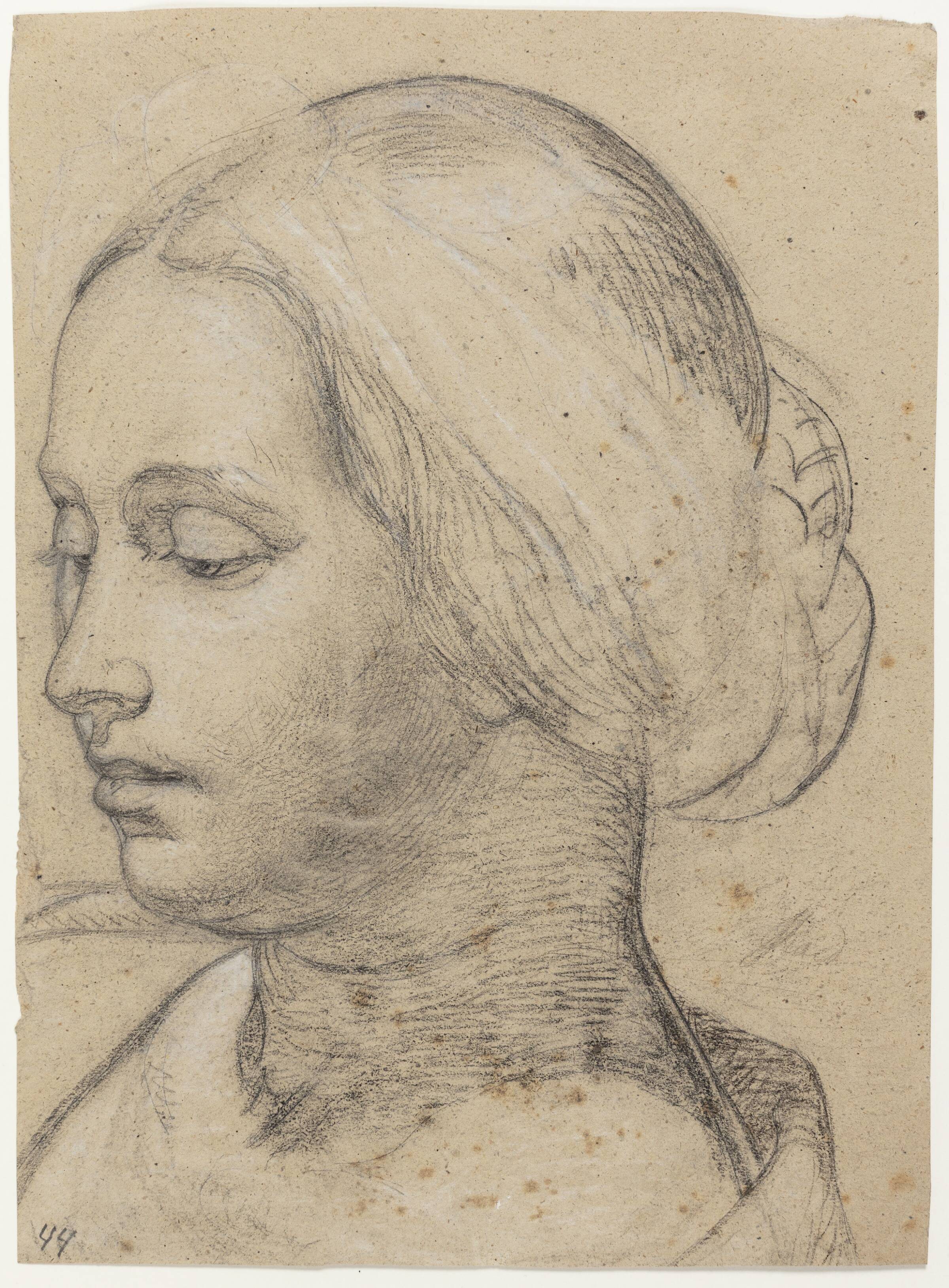 Kvindehoved, profil mod venstre. Kunstnerens hustru, Emilie Roed, Jørgen Roed, 1844