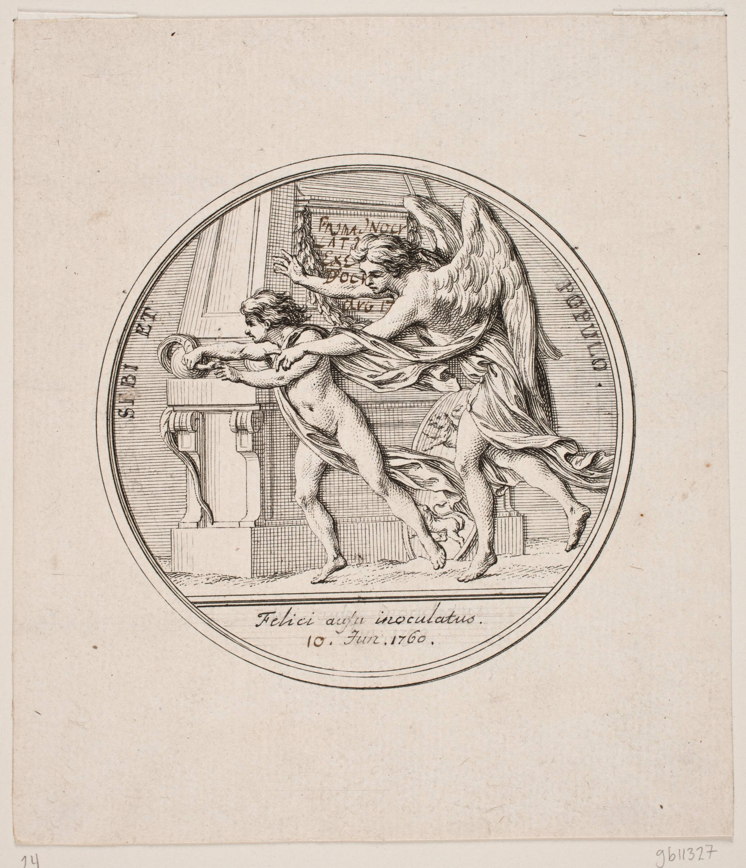 Medaljon i anledning af kronprinsens inoculation, J.M. Preisler, 1760