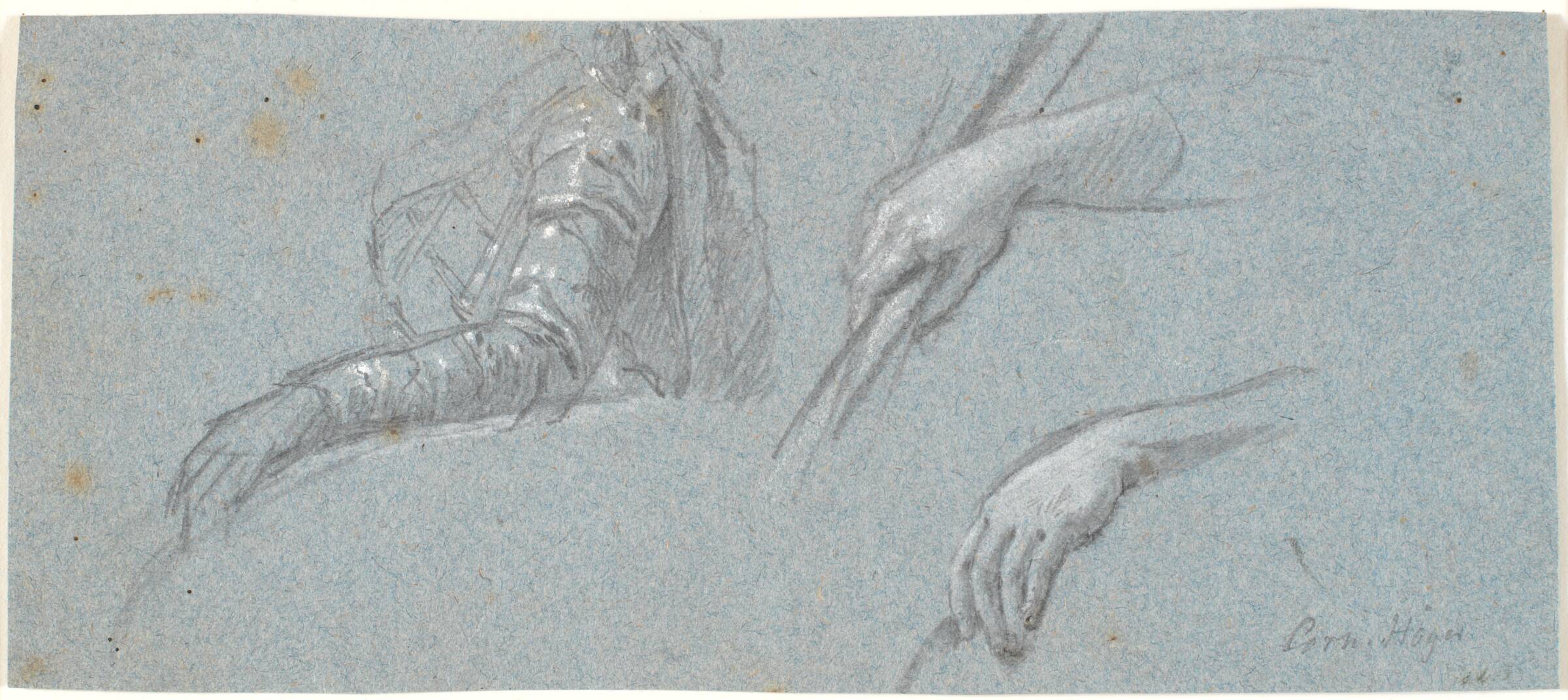 To studier af hænder og studie af kvindeoverkrop med fremstrakt arm, Marcus Tuscher, 1720-1751