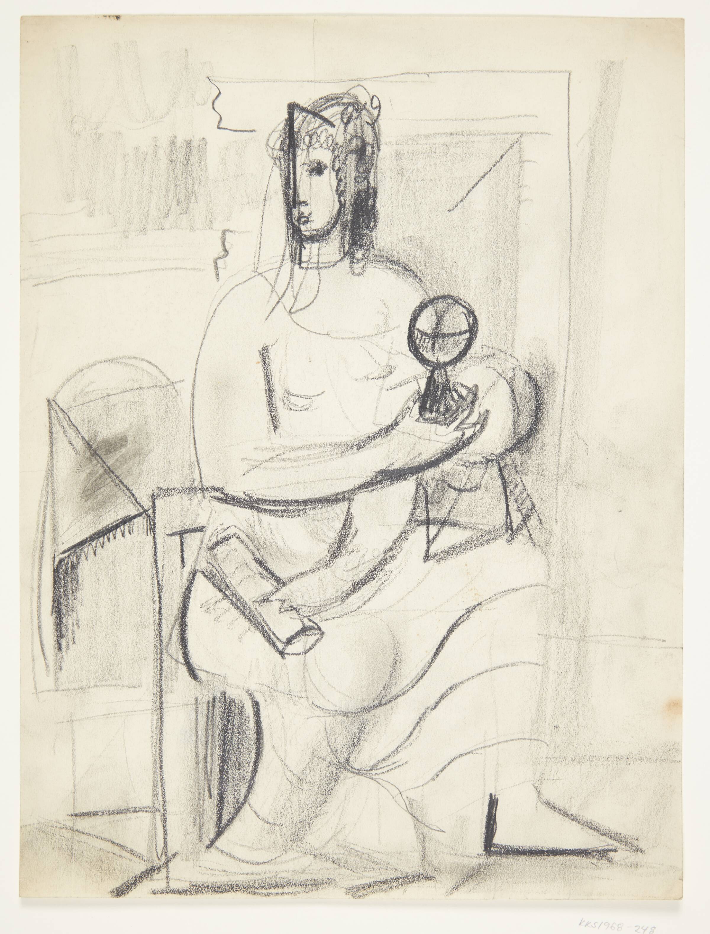 Kompositionsudkast med siddende kvindefigur med bæger i hånden, Ebba Carstensen, 1900-1967