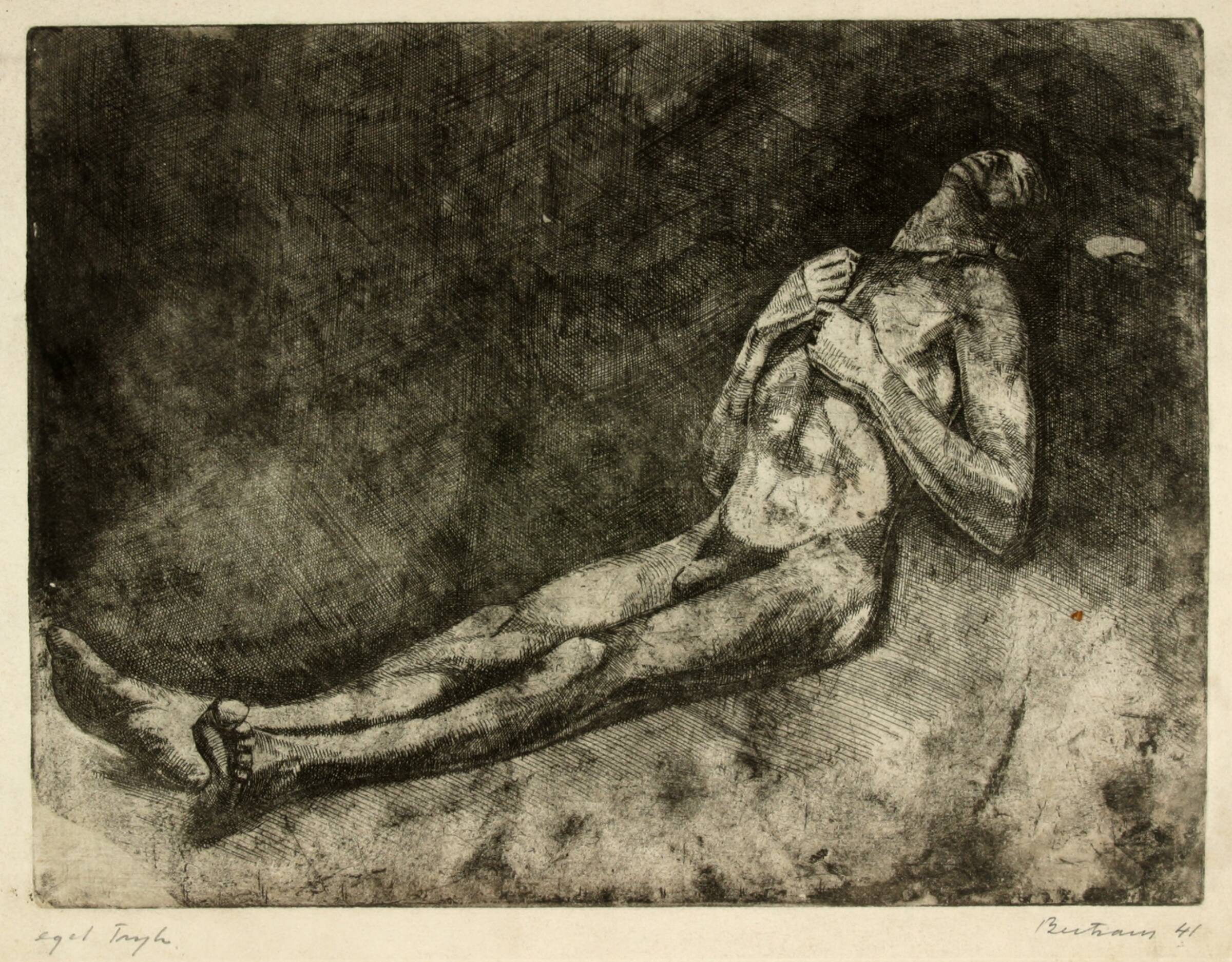 Modelstudie. Siddende mand, vendt mod venstre, Helge Bertram, 1941