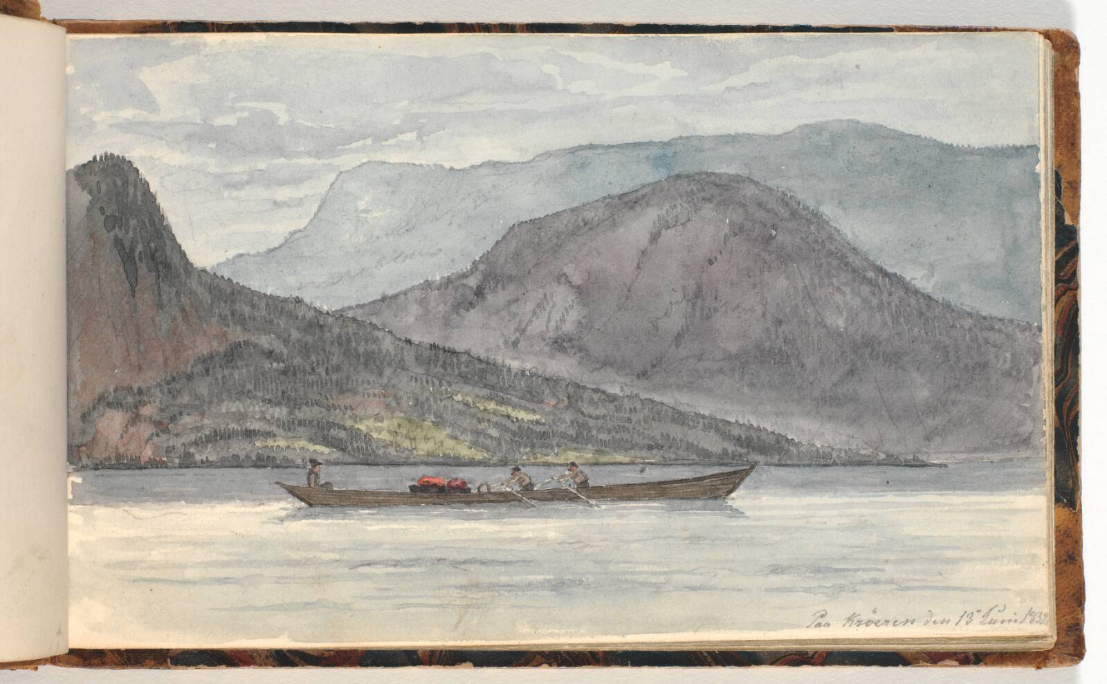 Fjordlandskab med robåd, Martinus Rørbye, 1832
