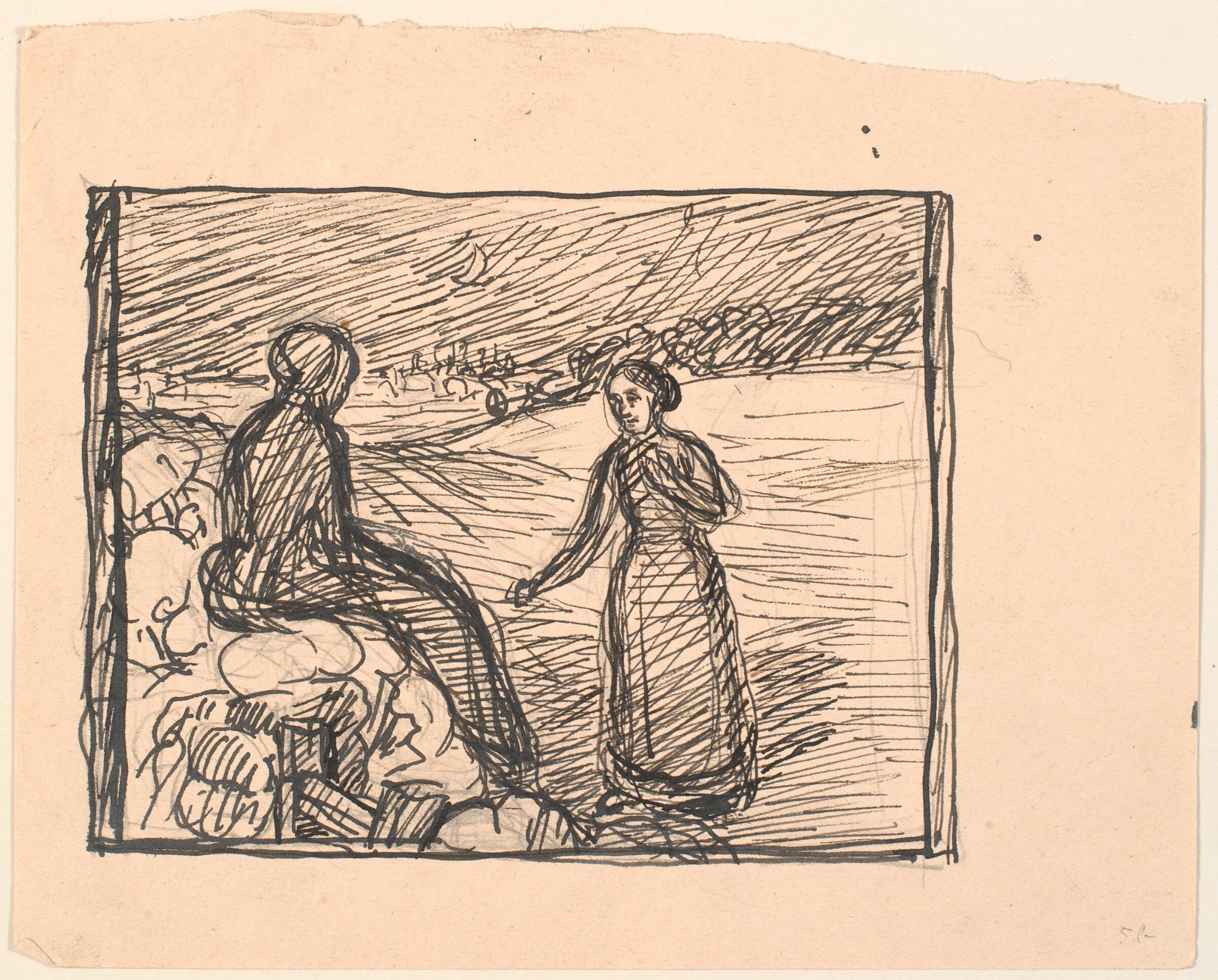 Der ude i Sneen sad en Kone i lange sorte Klæder..., Fritz Syberg, 1901-1902