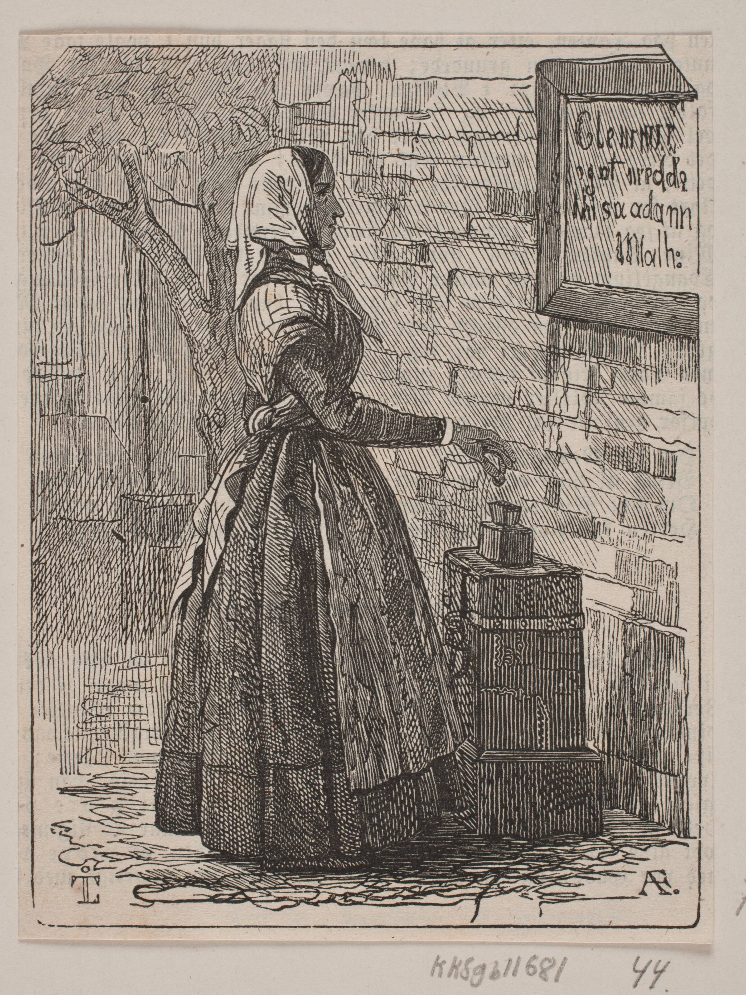 Giv gierne! En pige ved en fattigbøsse, Andreas Flinch, 1843