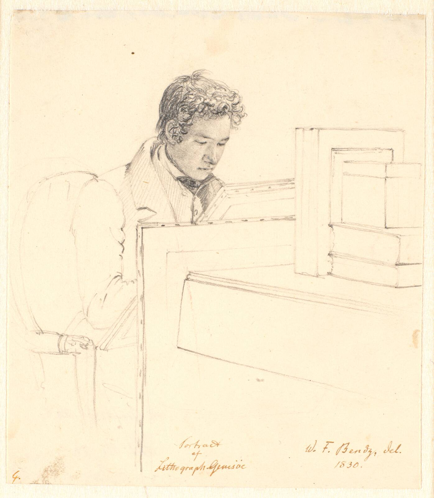 Portræt af litografen Peter Gemzøe, by Wilhelm Bendz, 1830