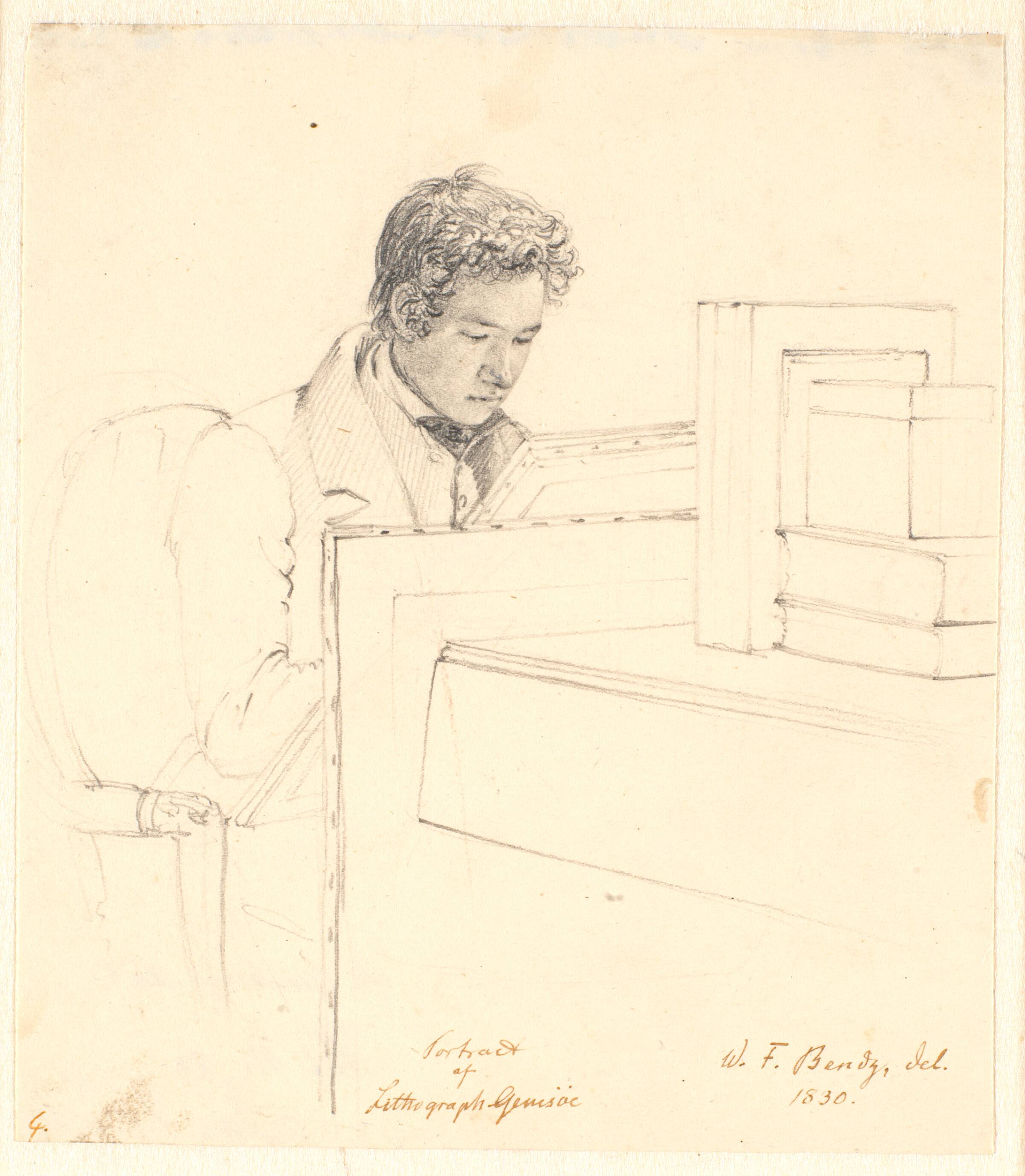Portræt af litografen Peter Gemzøe, Wilhelm Bendz, 1830