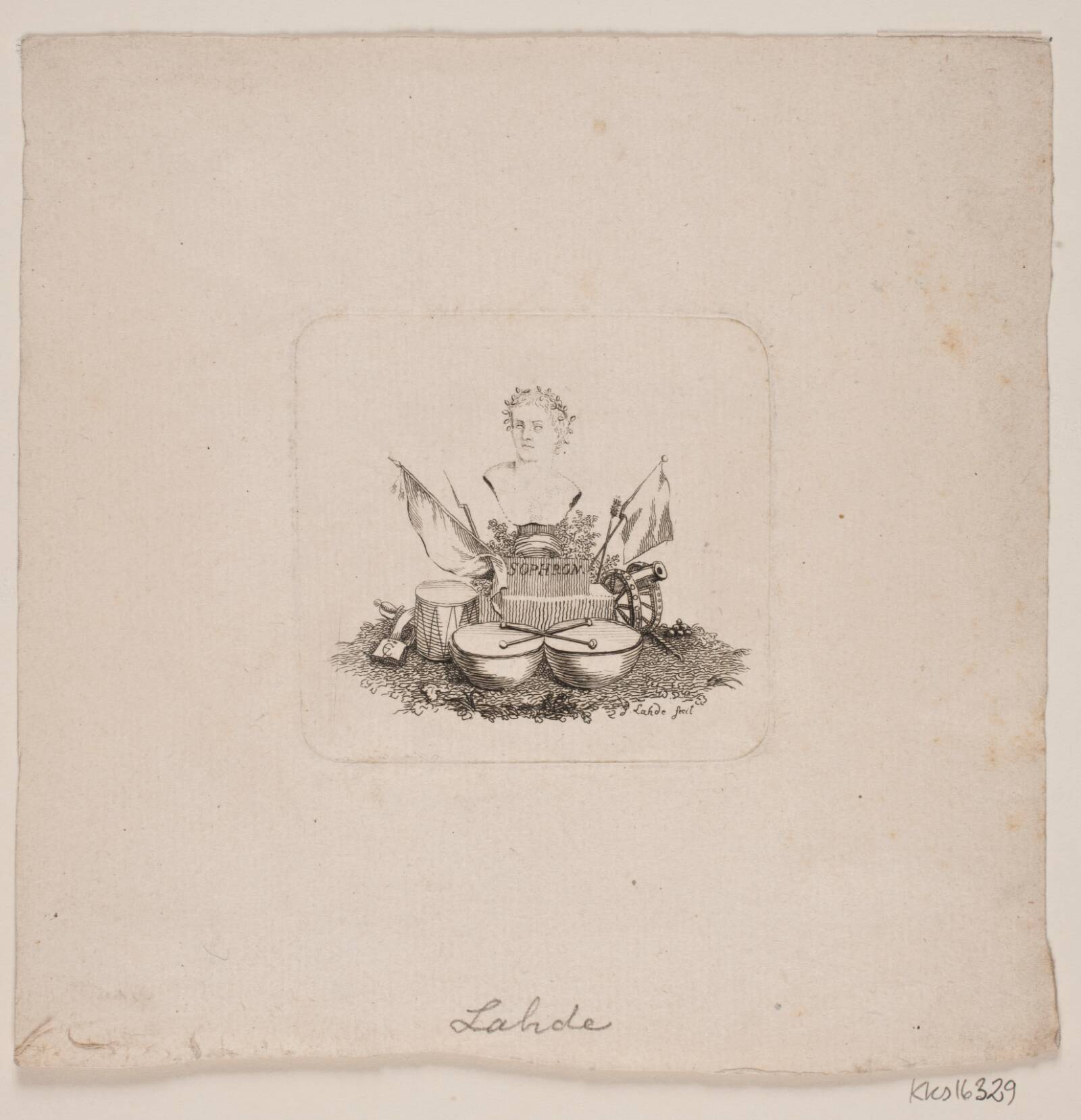 Vignet med buste af Sophron, Gerhard Ludvig Lahde, 1765-1833