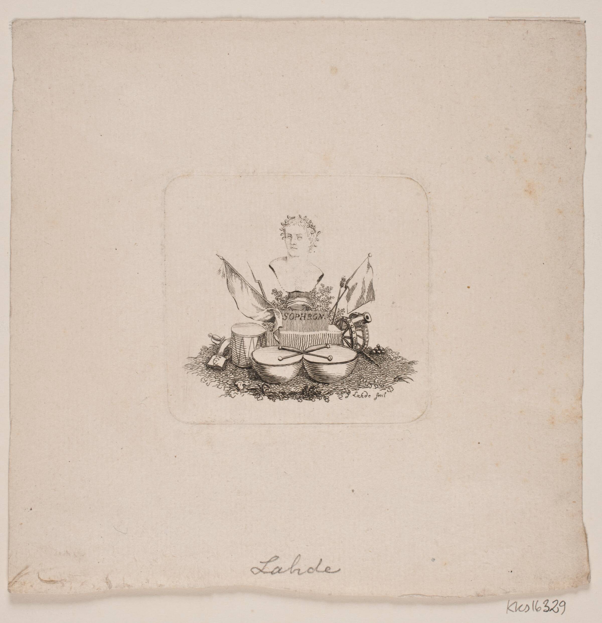 Vignet med buste af Sophron, Gerhard Ludvig Lahde, 1765-1833