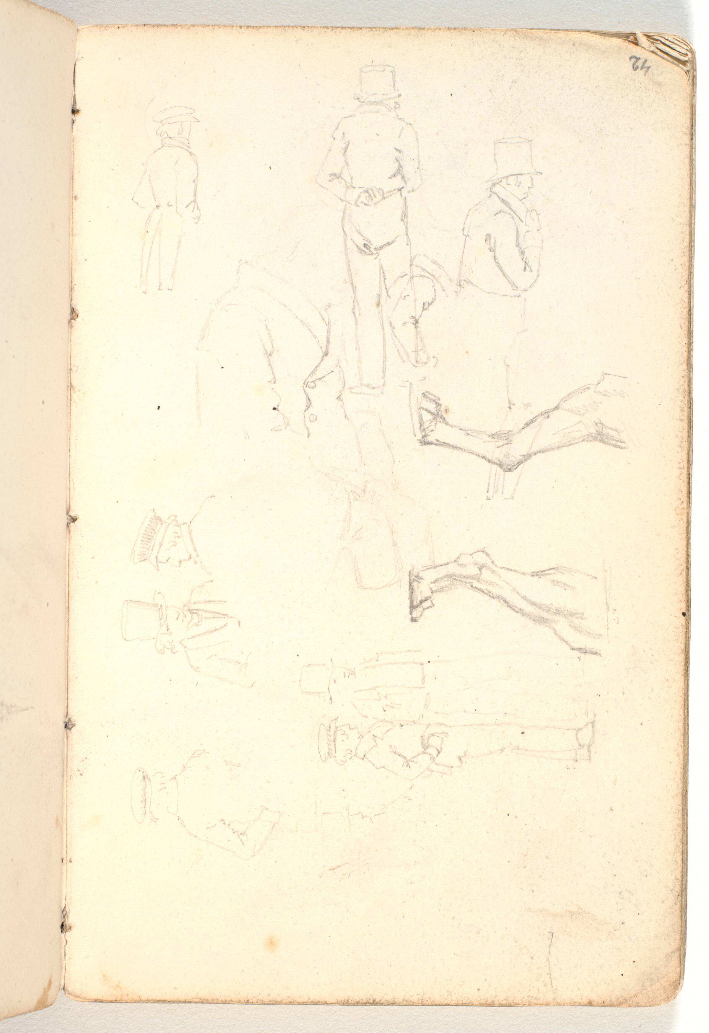 Rids af flere figurer, samt to benstudier af dyreben, Martinus Rørbye, 1825-1826
