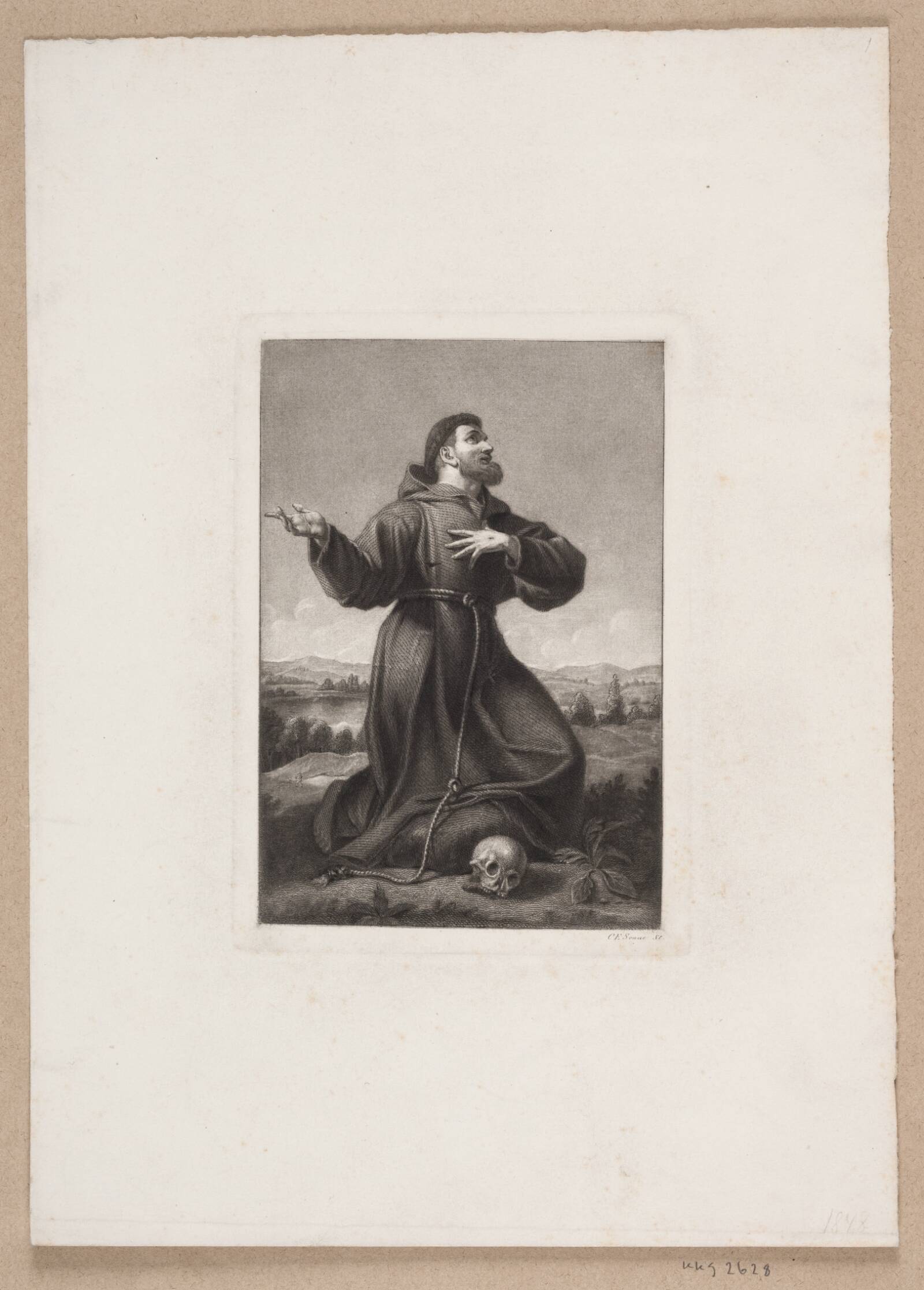 St. Franciscus knælende, Edvard Sonne, 1848