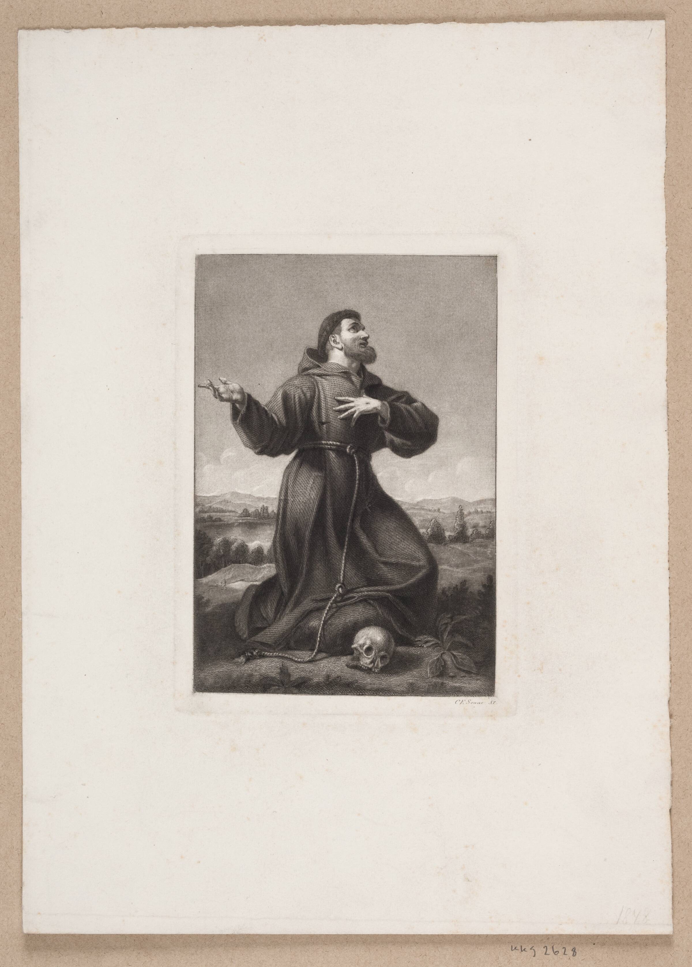 St. Franciscus knælende, Edvard Sonne, 1848