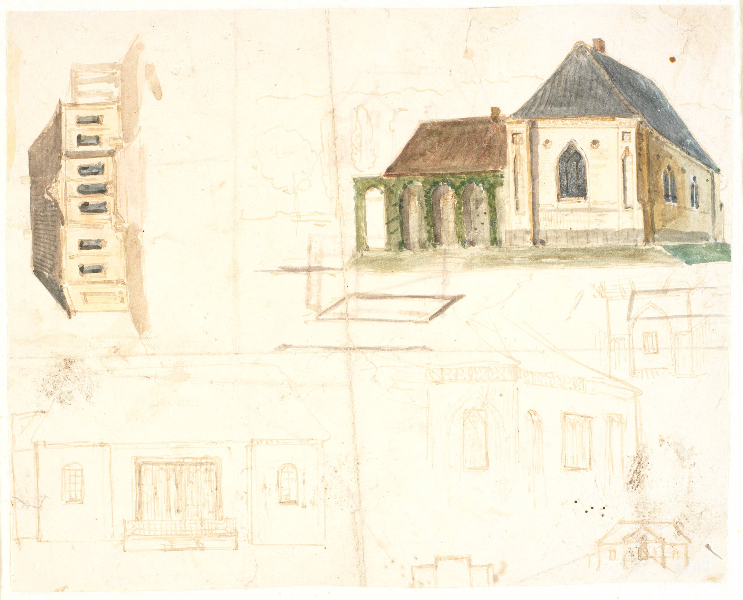 Forskellige udkast til et hus i en slags halv-gotisk smag, Dankvart Dreyer, 1831-1852