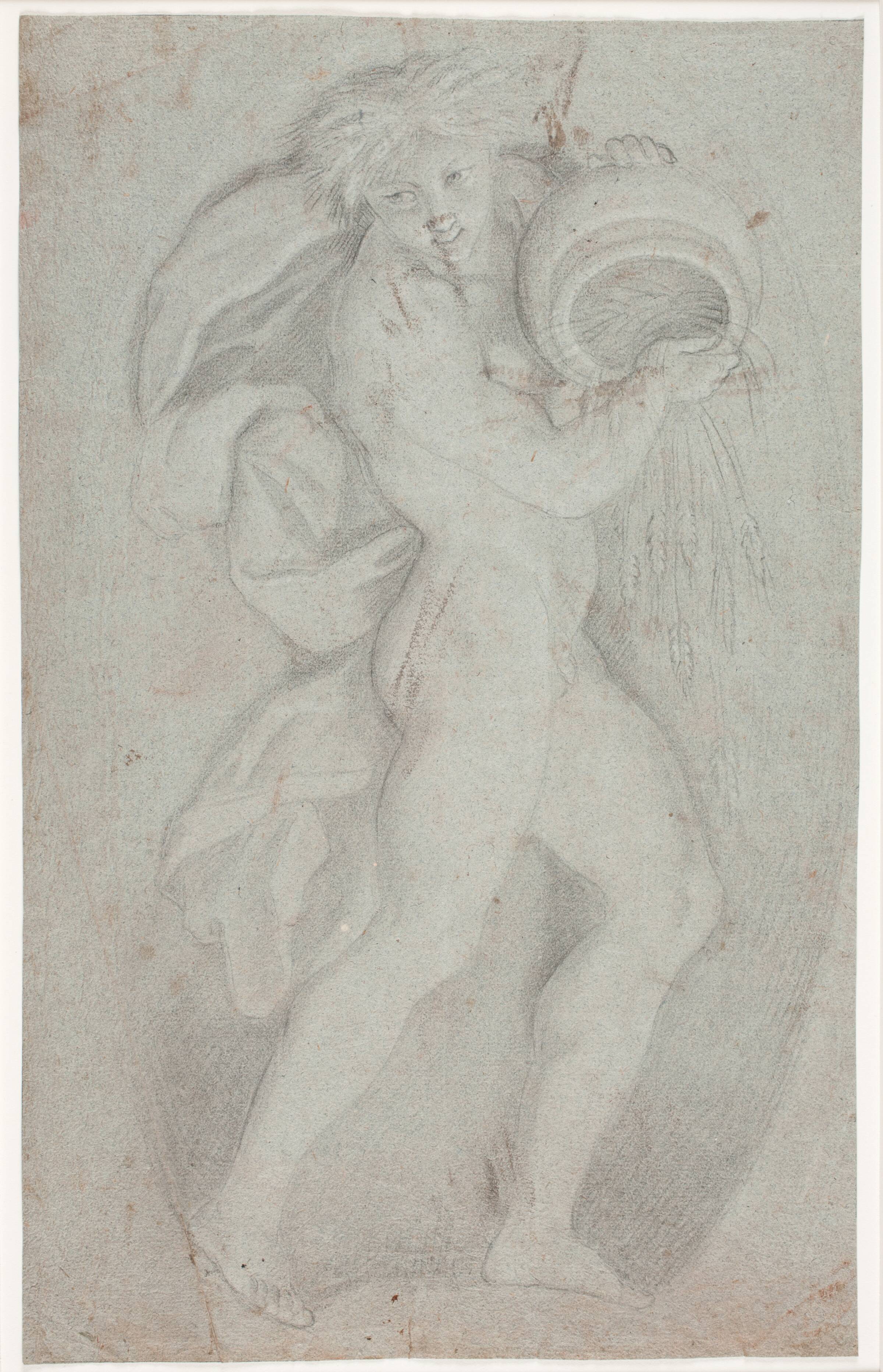 Stående ung mand holdende en krukke, Hendrik Krock, 1671-1738