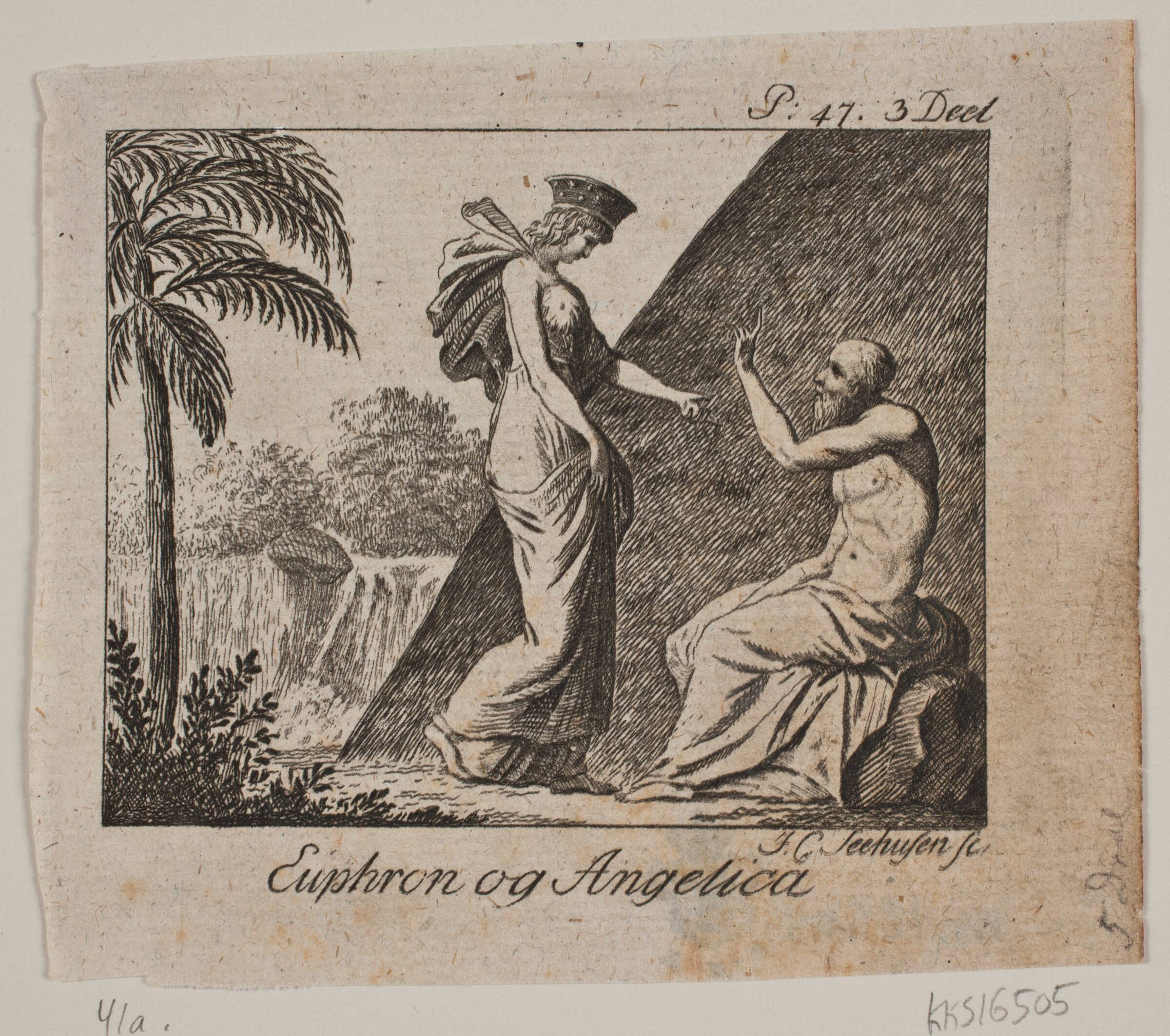 Vignet. Euphron og Angelica, Johan Christoph Seehusen, 1788-1799