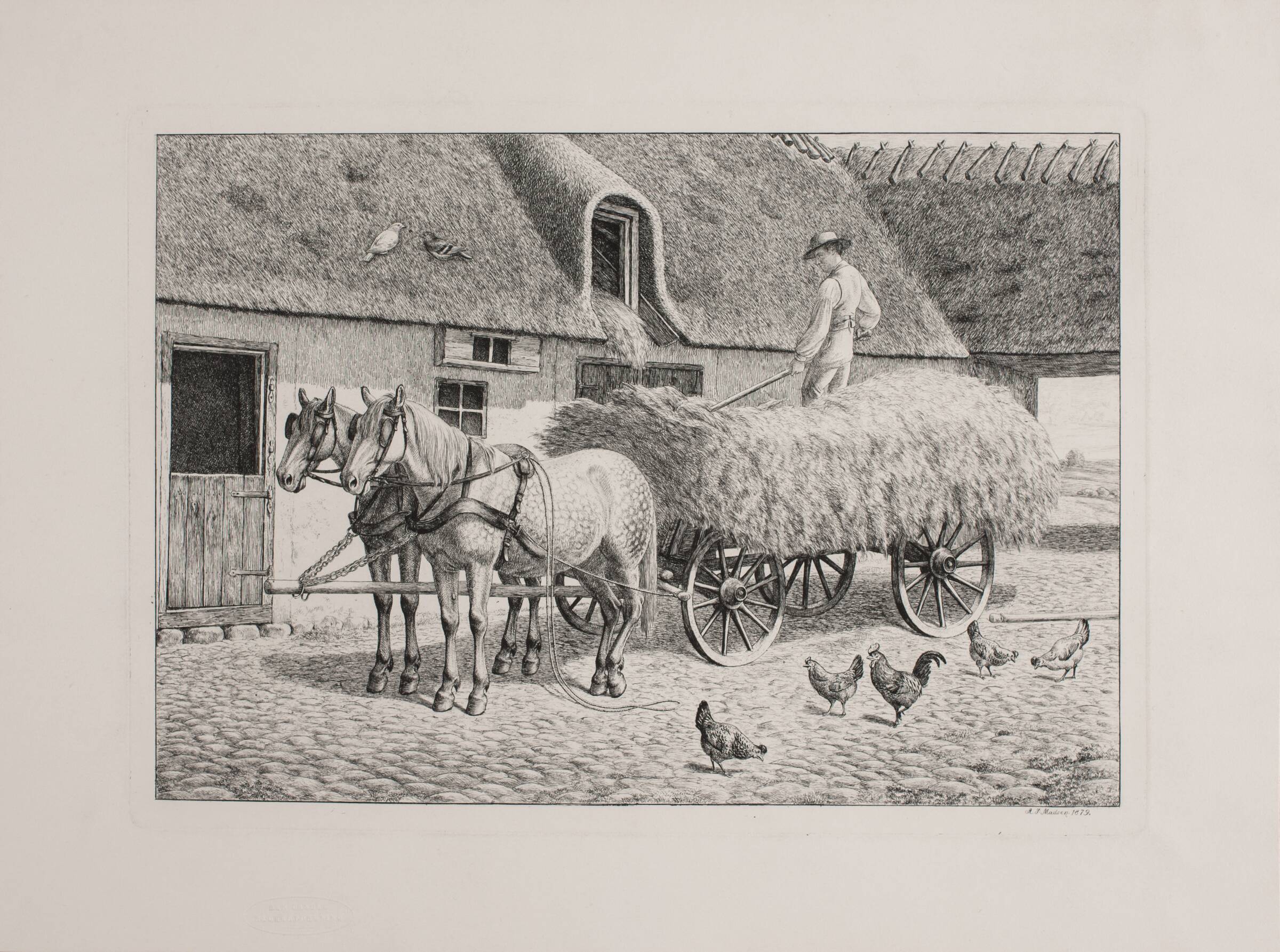 En høstvogn i en bondegård, Madsen, A.P., 1879