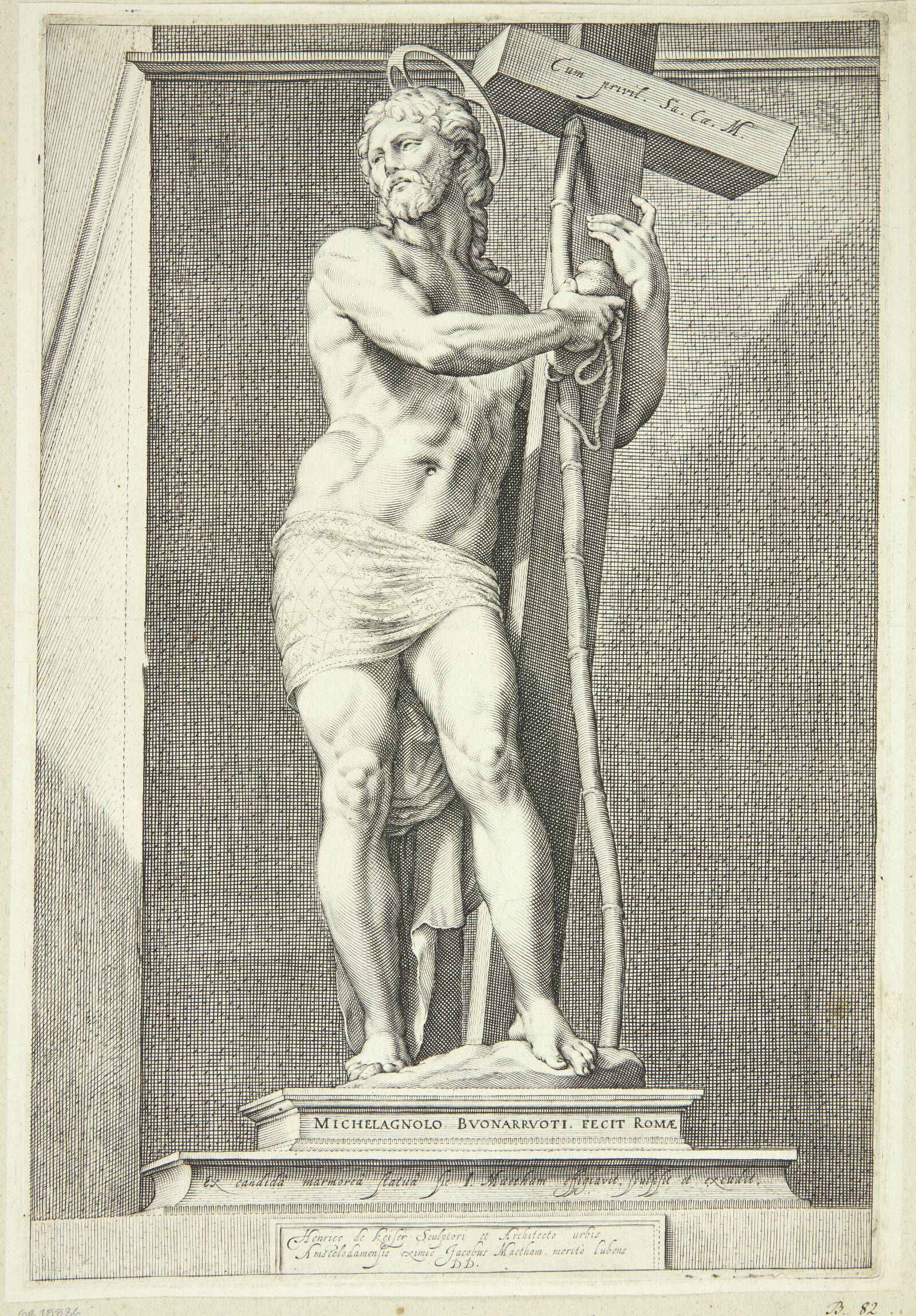 Jesus stående med korset, Jacob Matham, 1600-1603