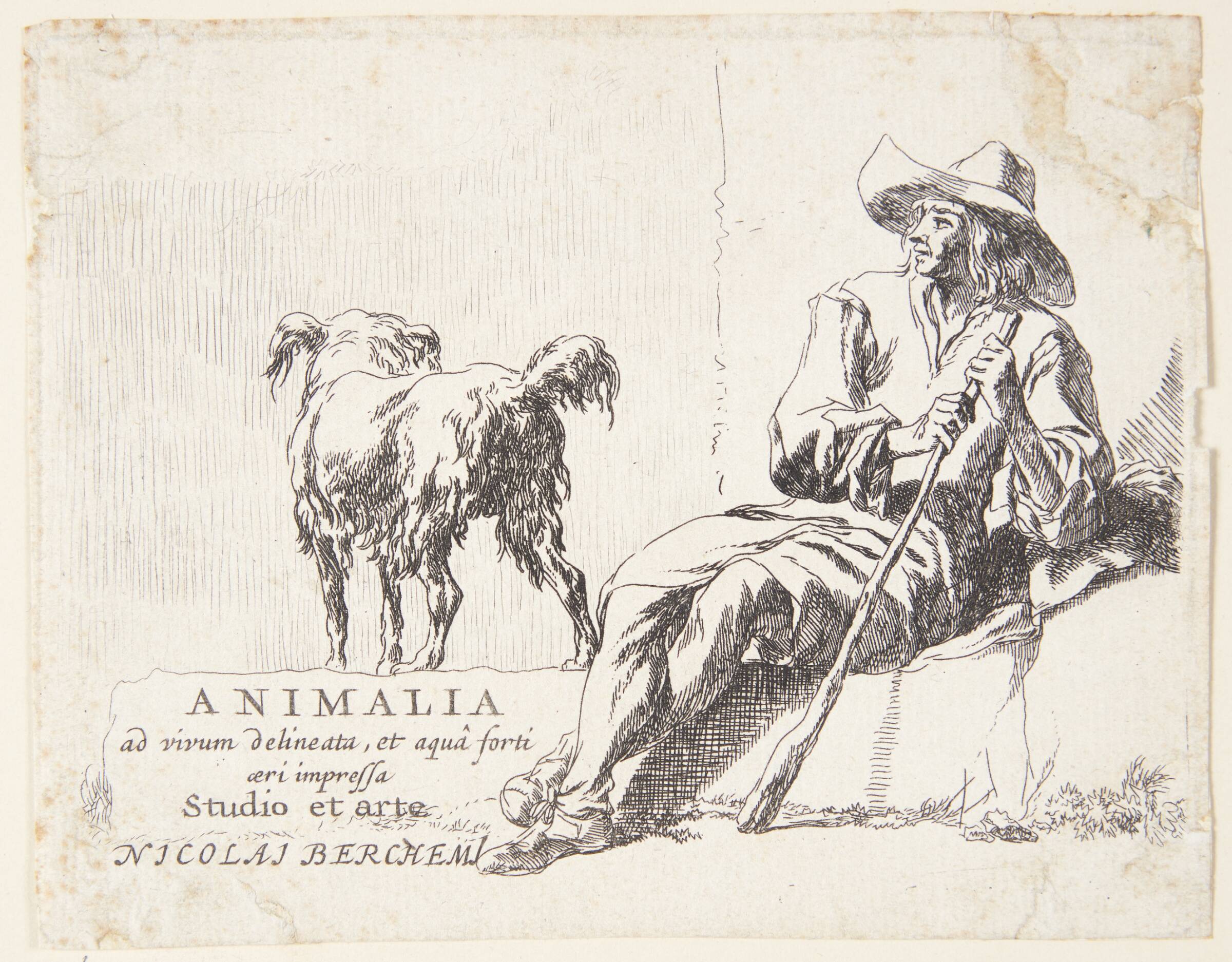 En hyrde med sin hund. Titelblad til "Geder", Nicolaes Berchem, 1620-1683