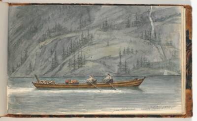 Fjordlandskab med robåd. Krøderen, Norge