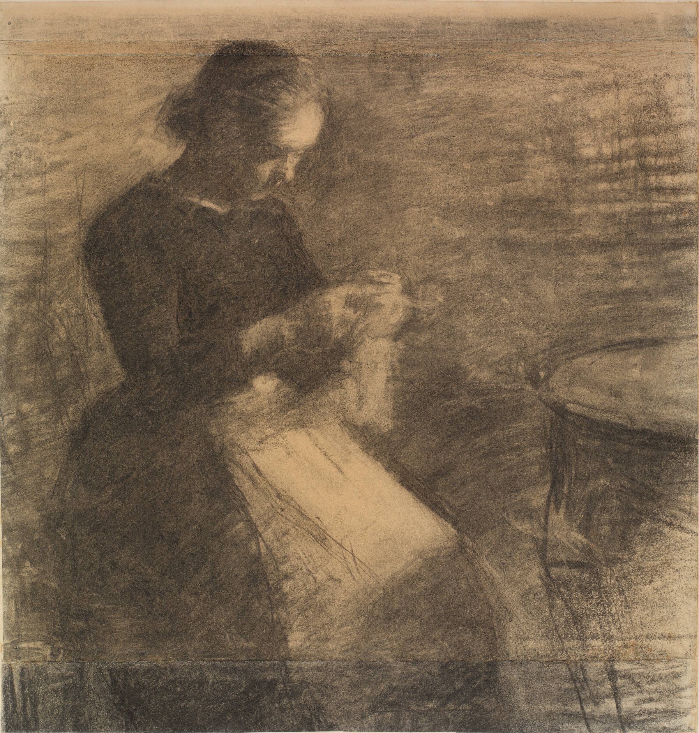 Portræt af Ida Hammershøi med håndarbejde, Vilhelm Hammershøi, 1891