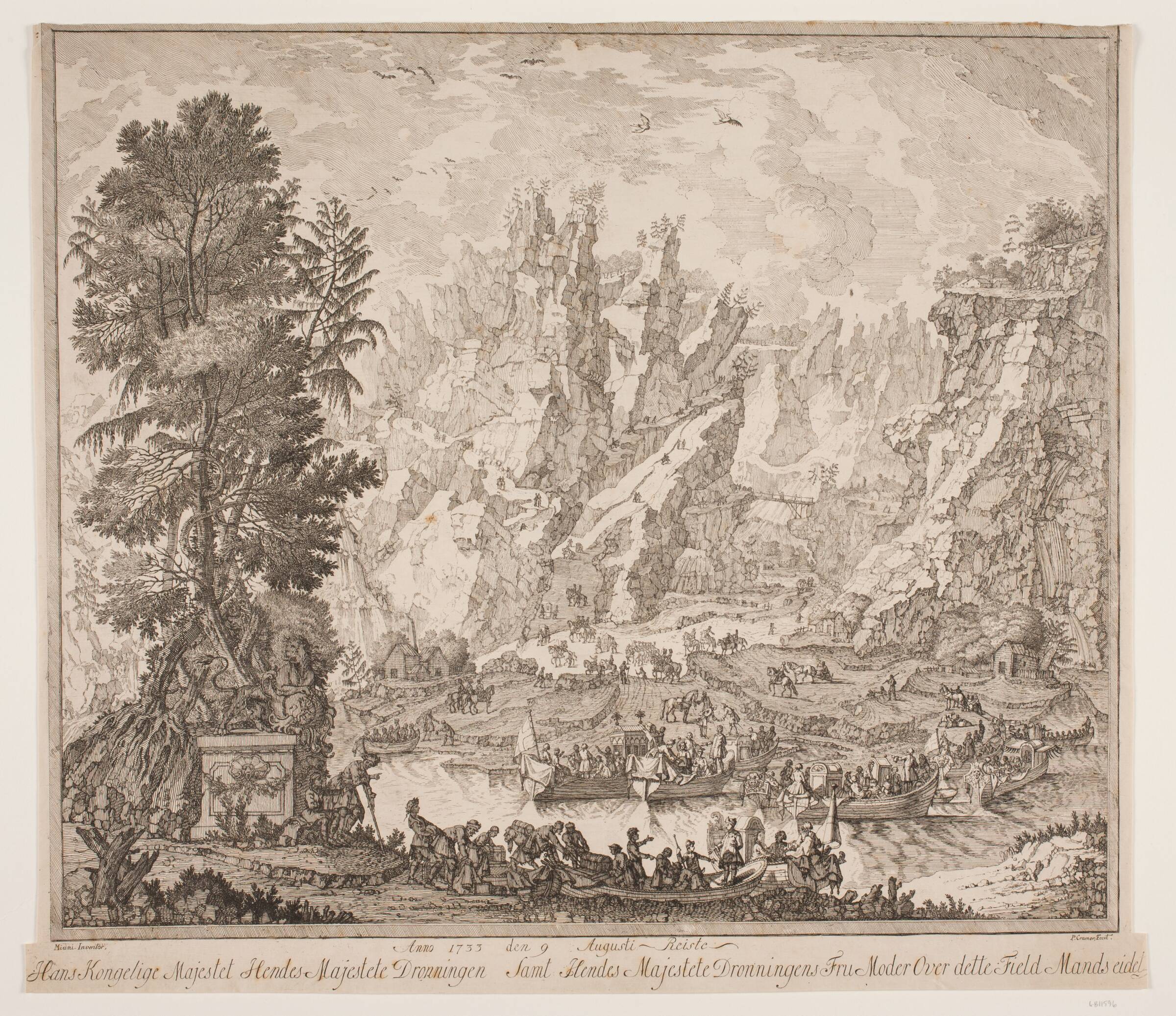 Anno 1733 den 9. Augusti Reiste Hans Kongelige Majestet Hendes Majestet Dronningen Samt Hendes Majestete Dronningens Fru Moder Over dette Field Mandsseidet, Peter Cramer, 1726-1782