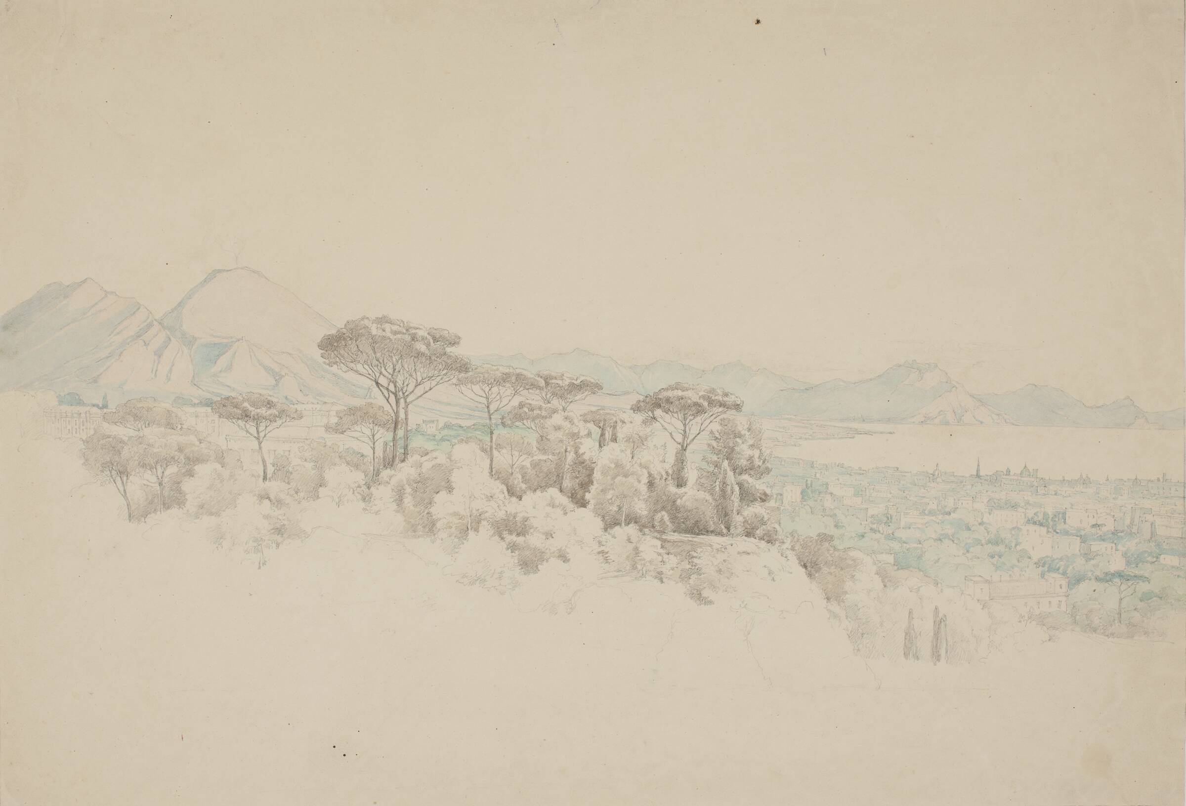 Udsigt fra Castel S. Eleno over Napoli, Thorald Brendstrup, 1812-1883