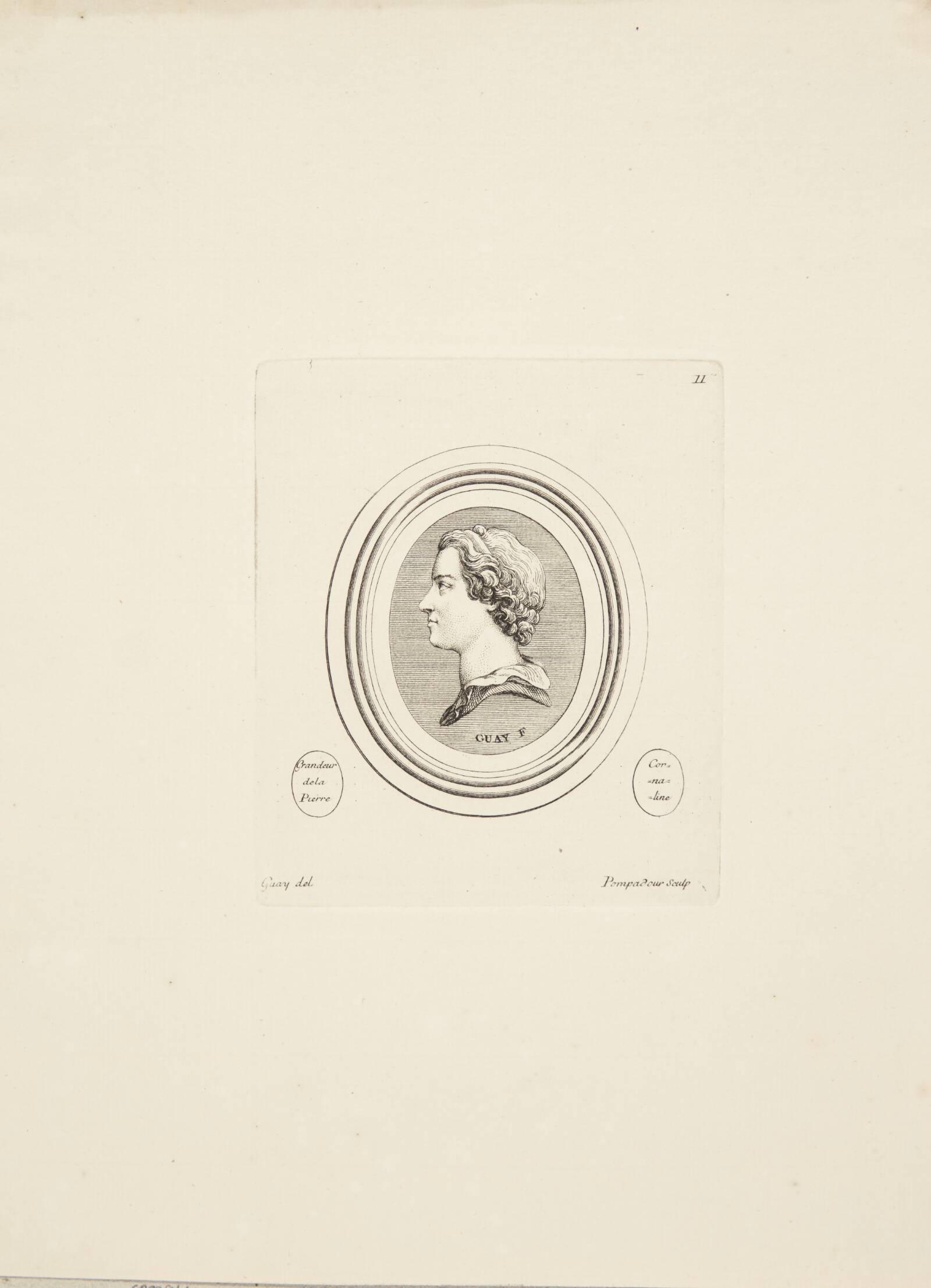 Mandshoved i profil mod venstre, Madame de Pompadour, 1753-1757
