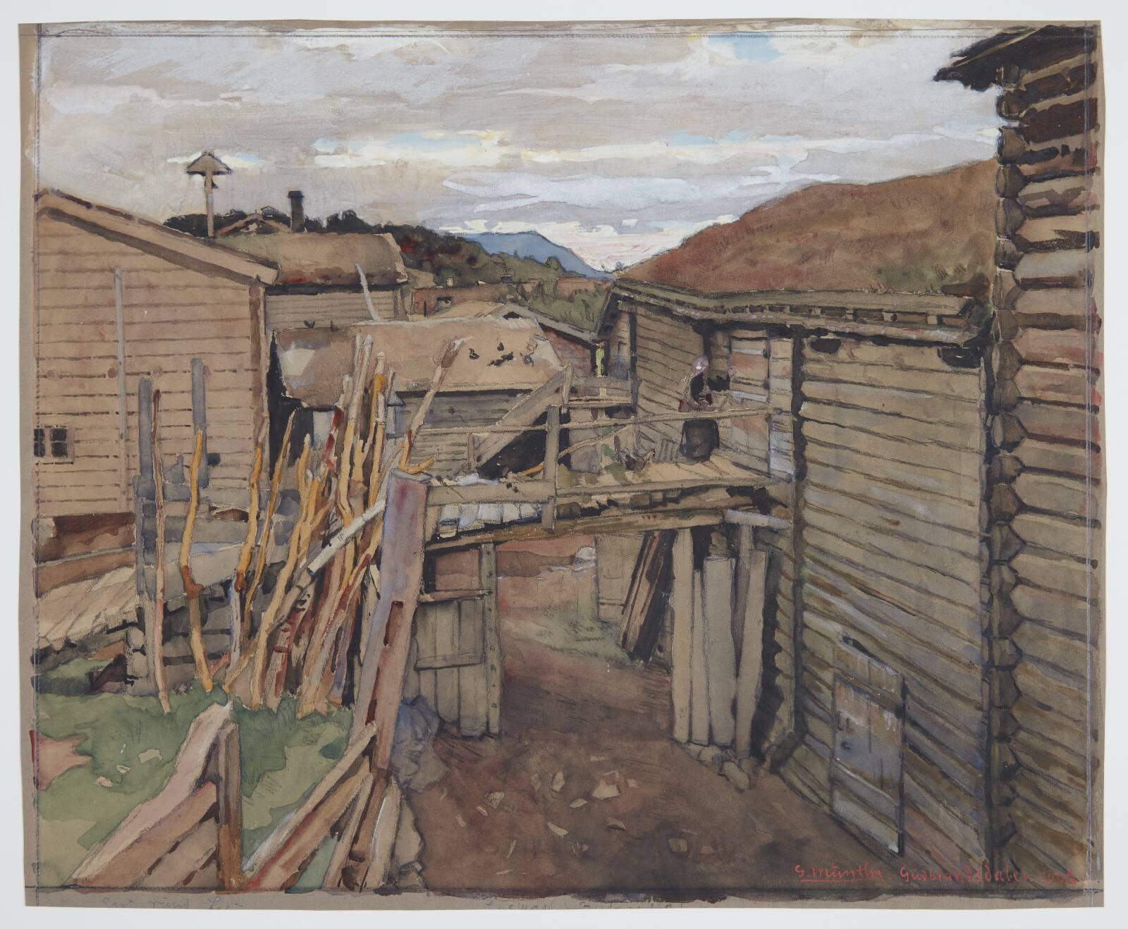 Gudbrandsdalen, gamle huse, Gerhard Munthe, 1906