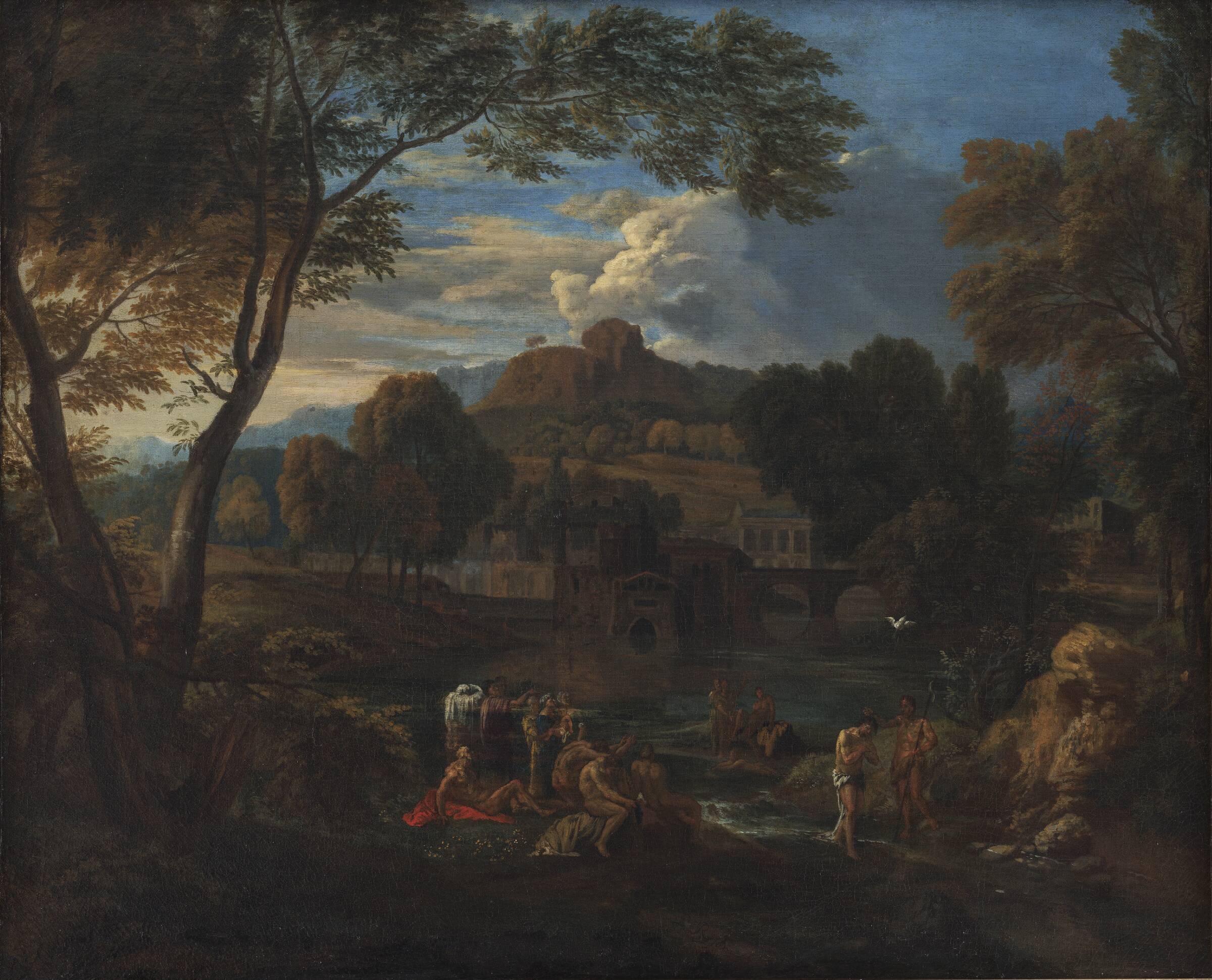 Italiensk landskab med Jesu Dåb, Pieter Rijsbraeck, 1670-1729