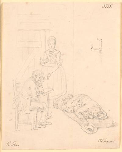 Marthe Køkkentøs kommer ind i stuen til Peder Paars og Per Ruus med brevet. "Peder Paars" III. bog II. sang