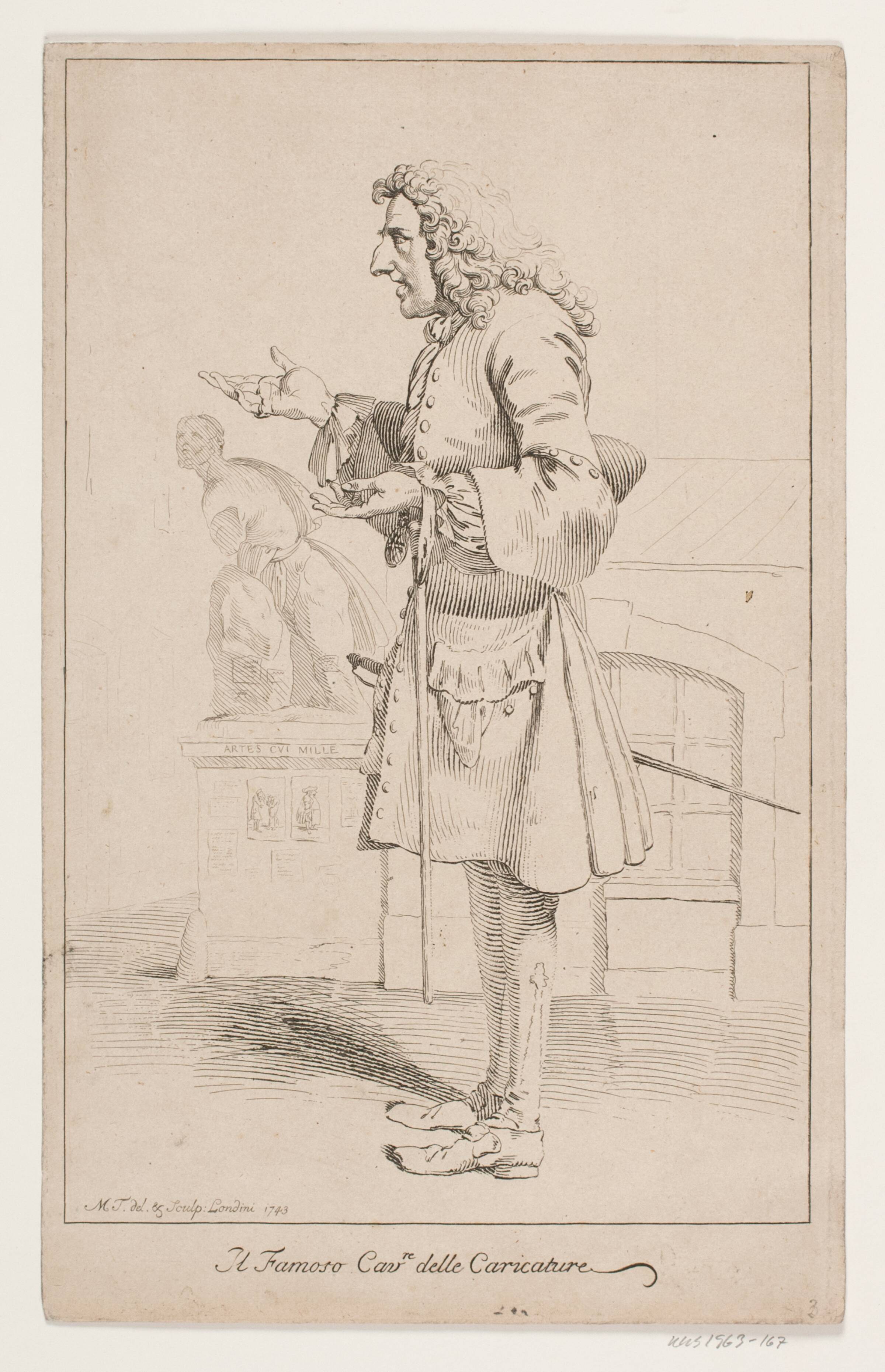 "Il famoso Cavre delle Caricature". Portræt af Pier Leone Ghezzi (1674-1755), Marcus Tuscher, 1743