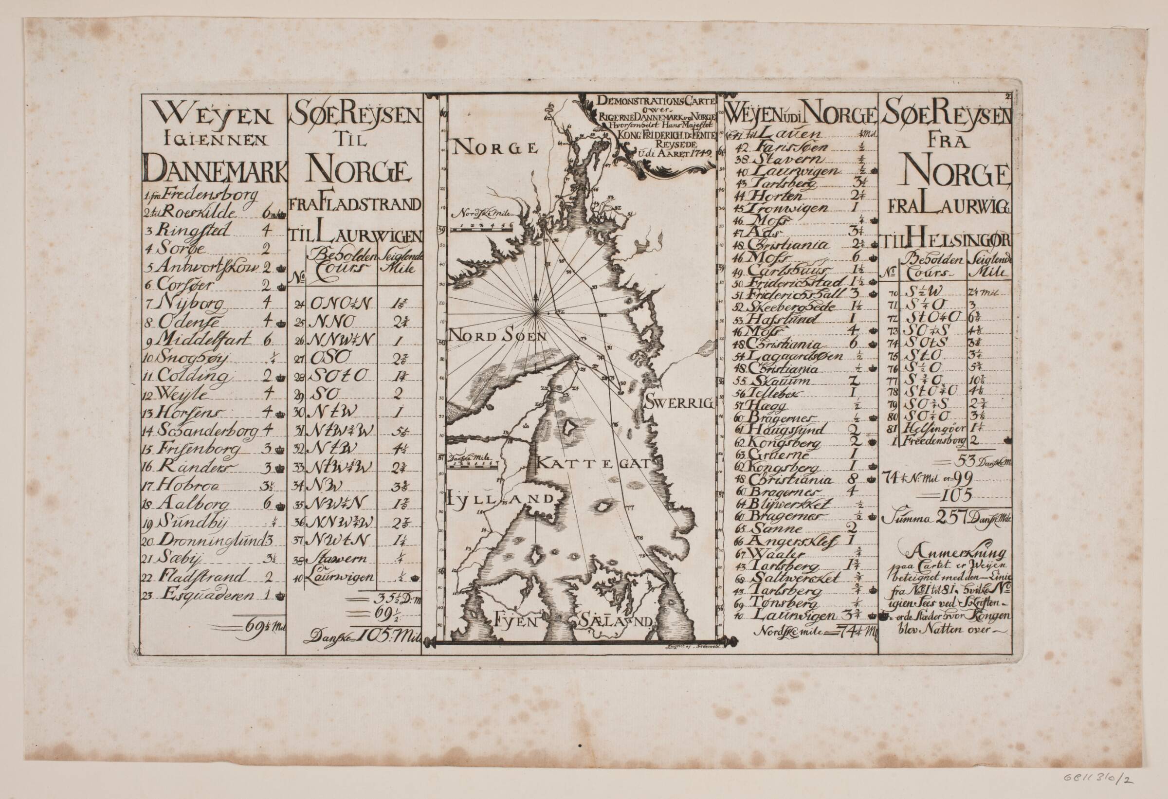Kort over Skagerak og Kattegat med omkringliggende landsdele, Poul Isac Grønvold, 1749