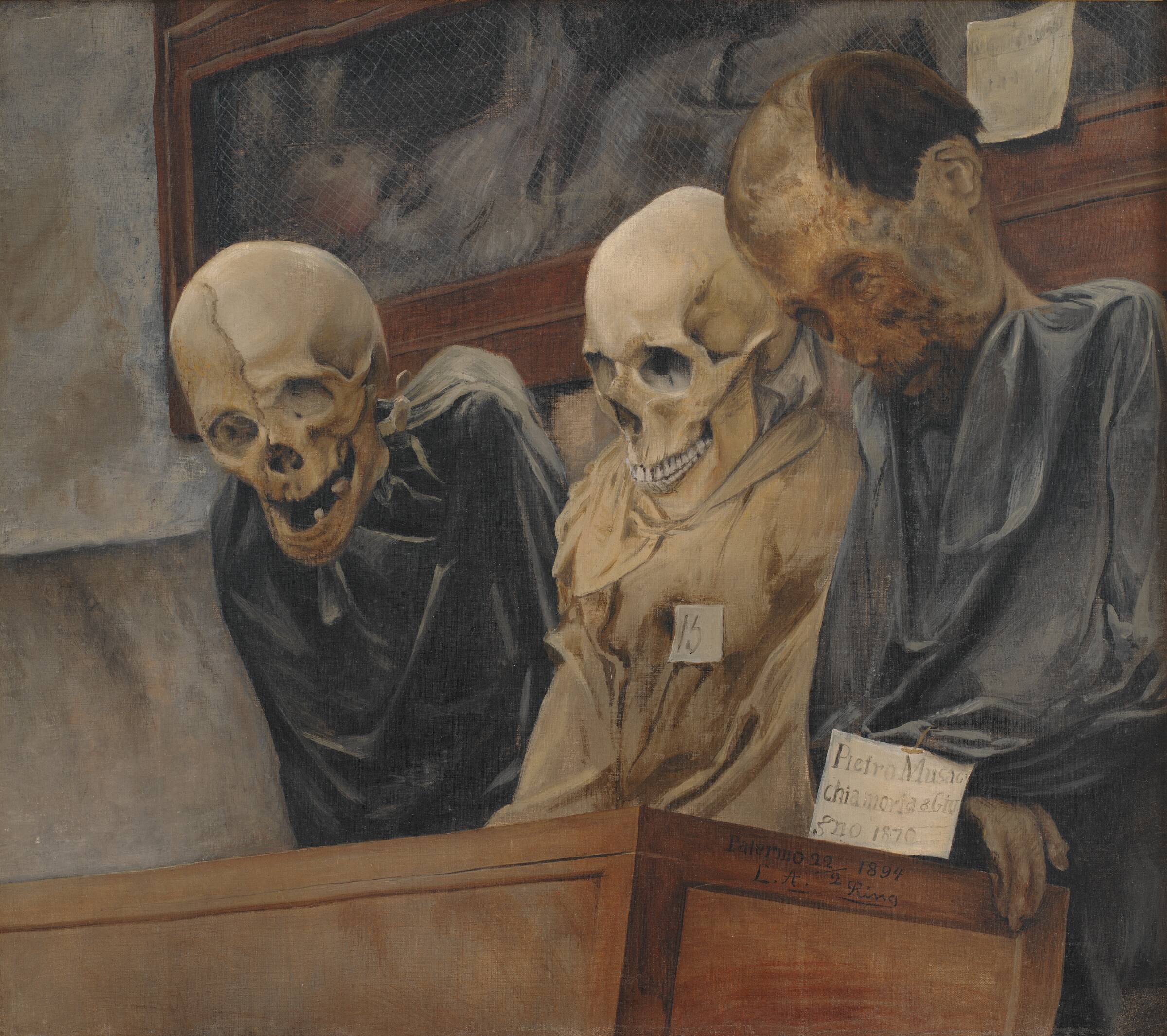 Tre dødningehoveder fra Convento dei Cappucini ved Palermo, L.A. Ring, 1894