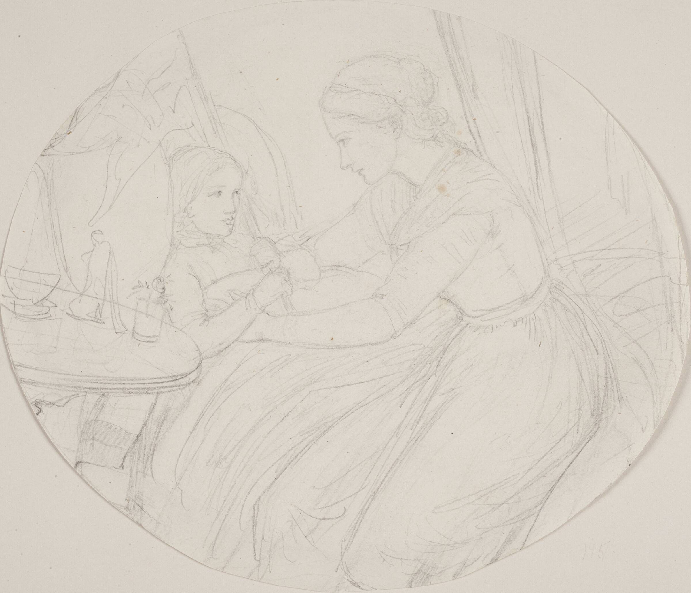 En ung kvinde ved et sygt barns seng, Elisabeth Jerichau Baumann, 1781-1881