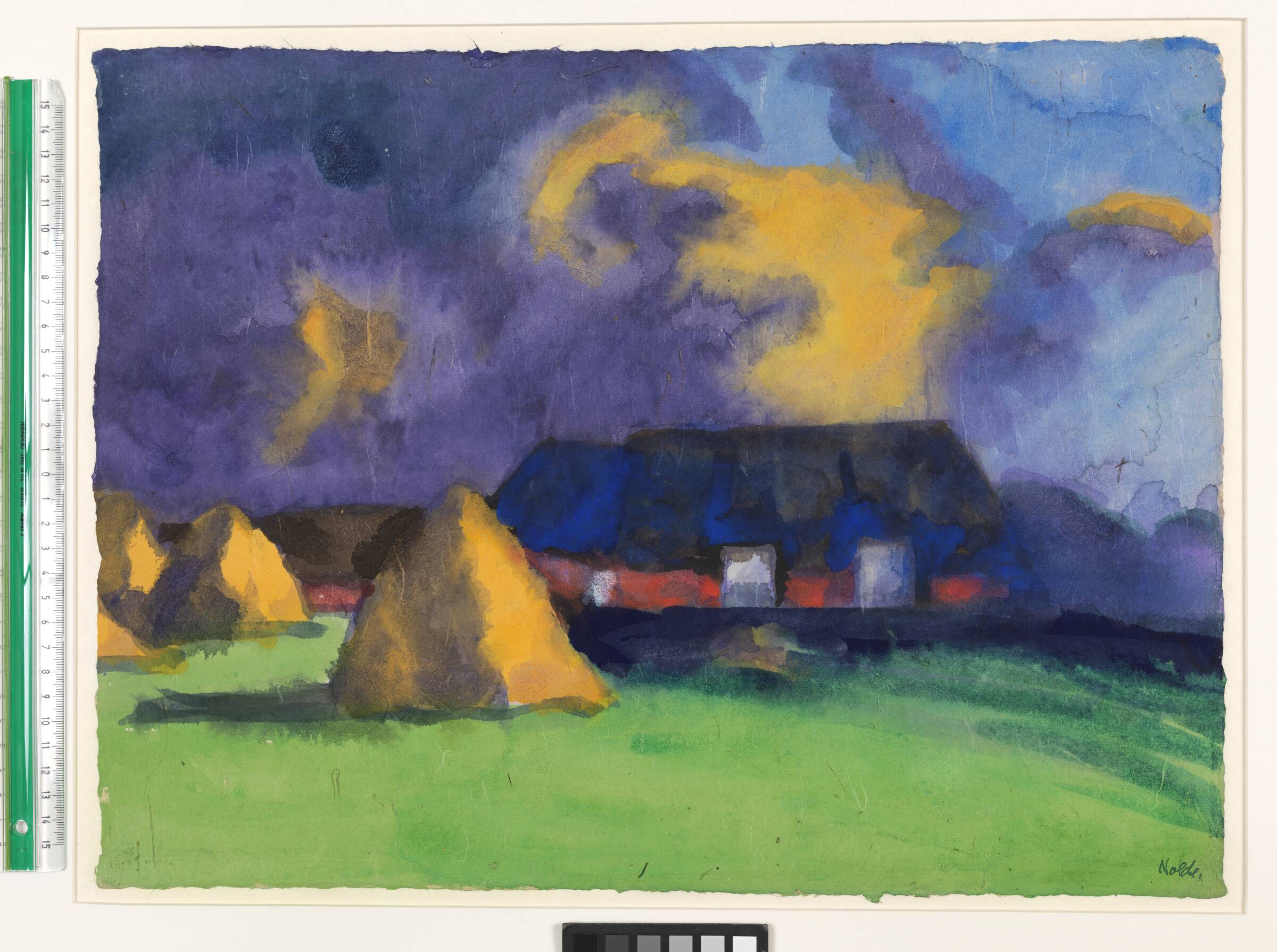 Stakke udenfor en gård. Solnedgang, Emil Nolde, 1926-1929