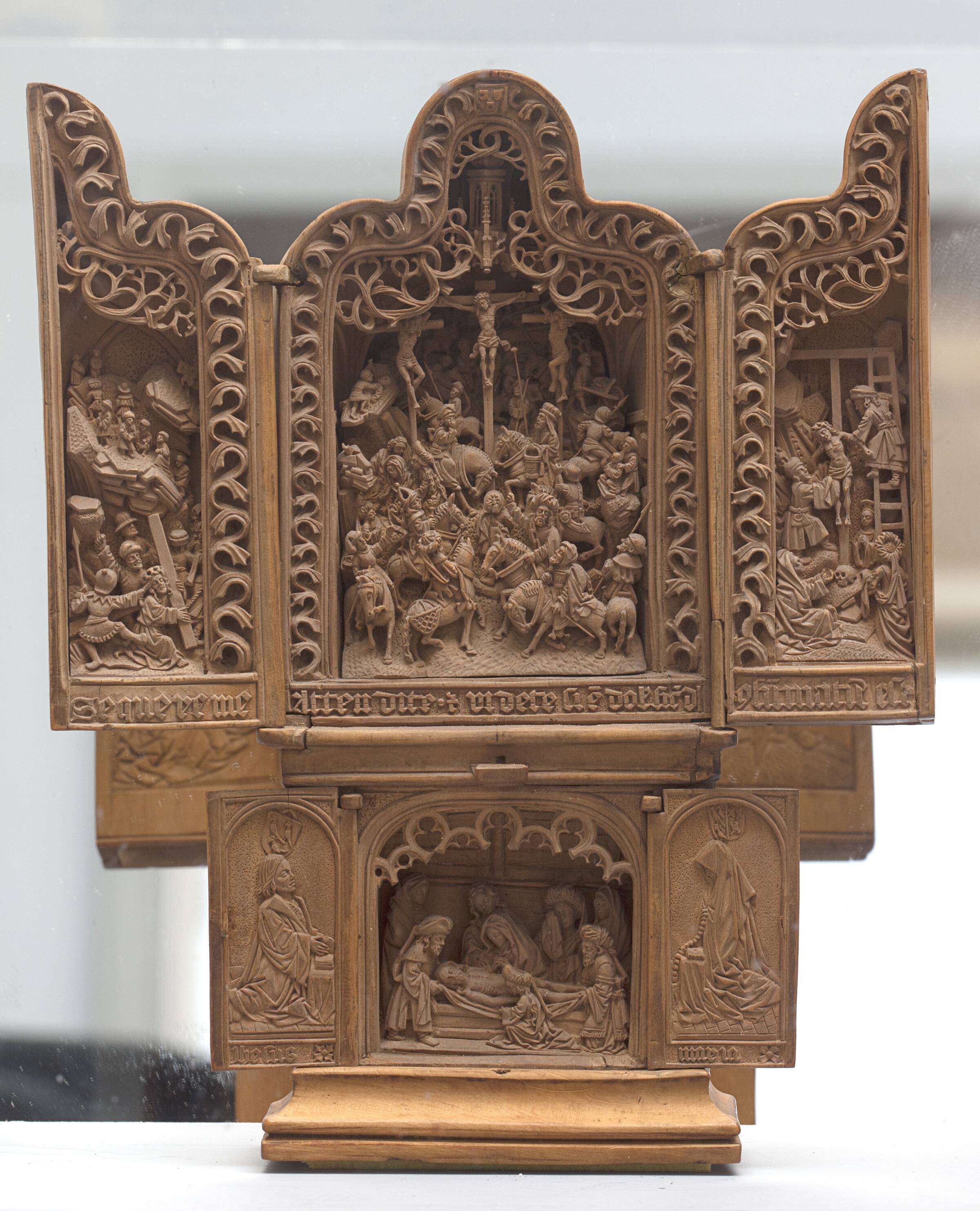 Miniature-altertavle. Triptykon med kristi passion, Dircksz, Adam, 1502-1528