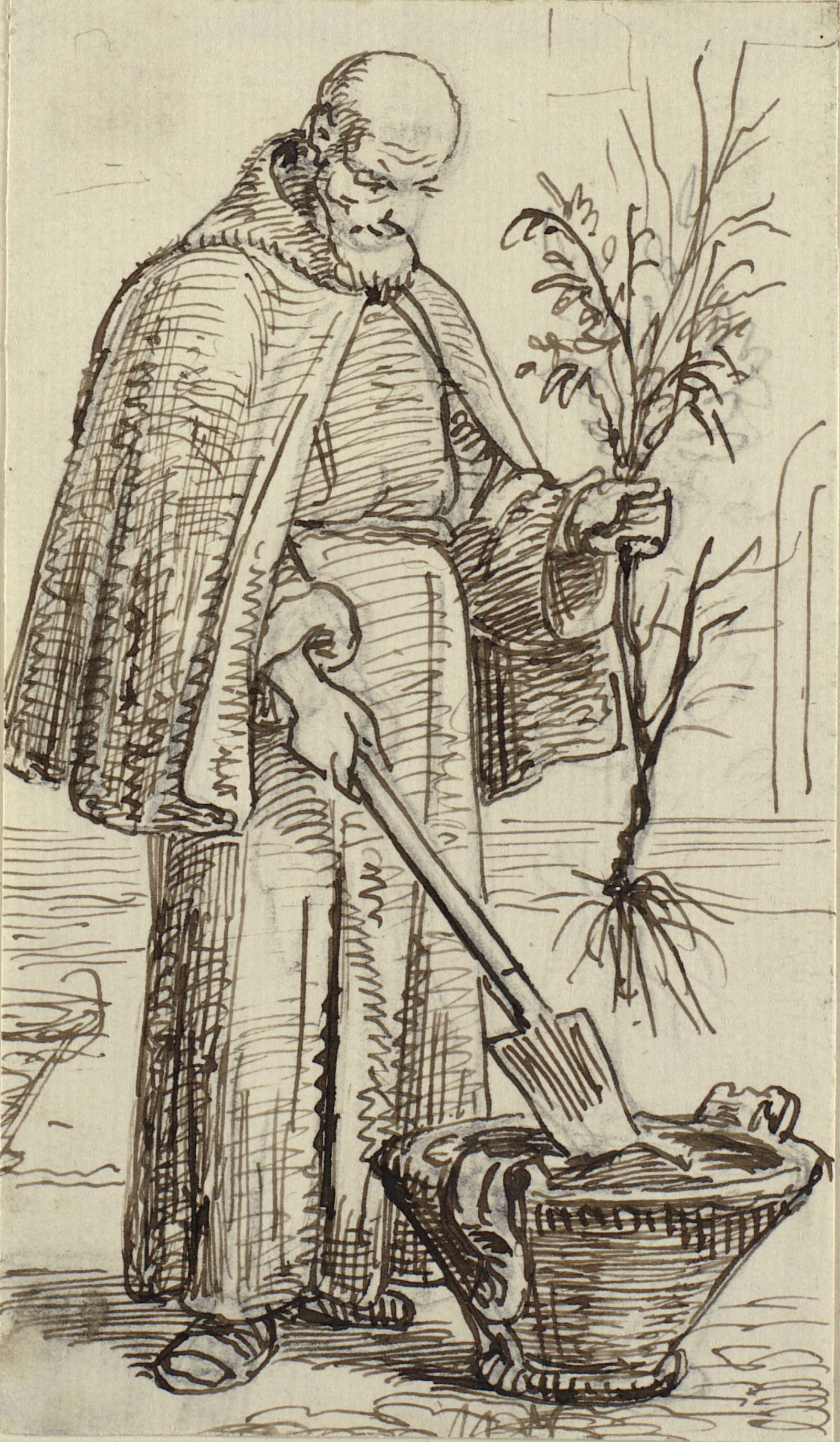 En munk planter et træ, Вильгельм Марстранд, 1810-1873