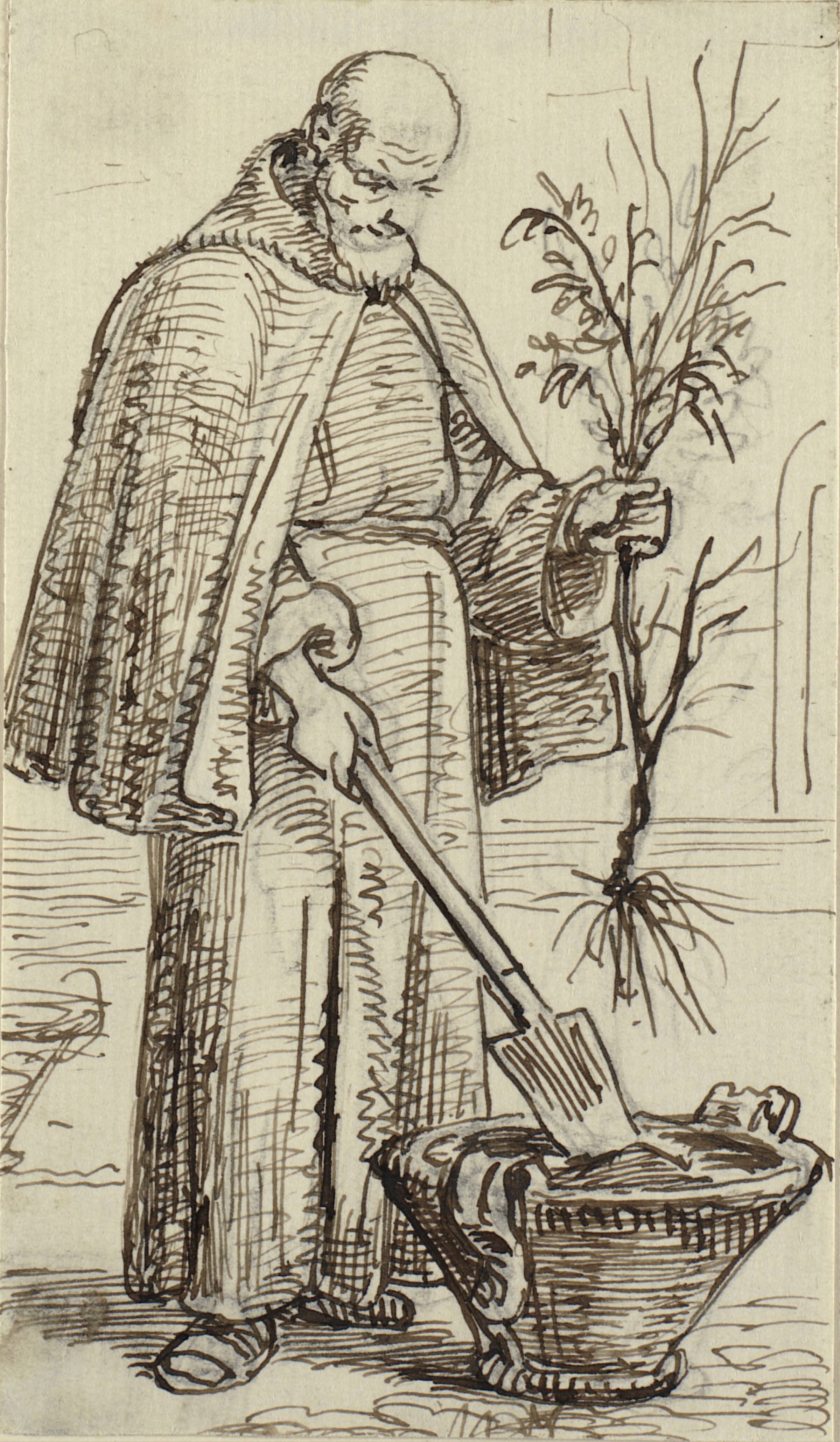 En munk planter et træ, Wilhelm Marstrand, 1810-1873