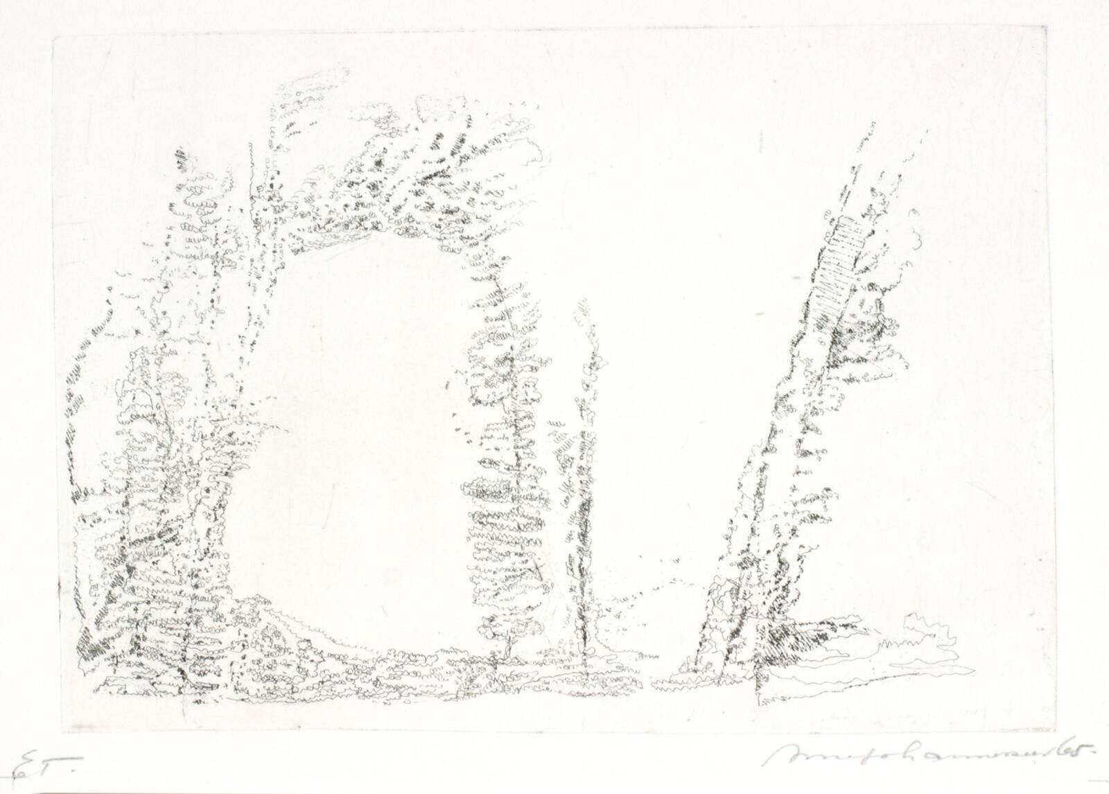 Trægruppe ved Moret, regn, Arne Johannessen, 1965