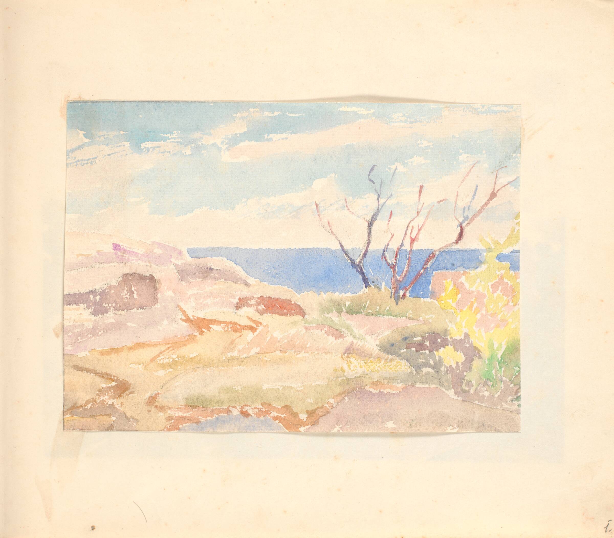 Klippekystmotiv med bevoksning, Johannes Frederiksen, 1944