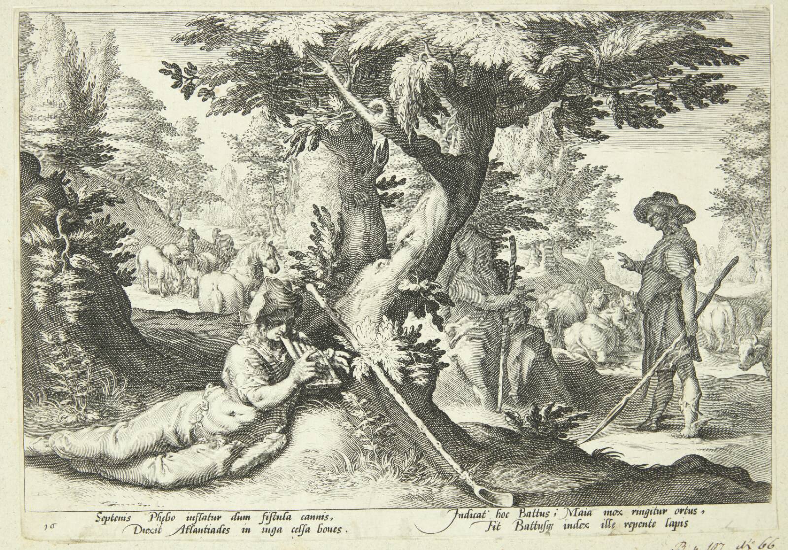 Battus forvandles til sten, Ubekendt, 1590