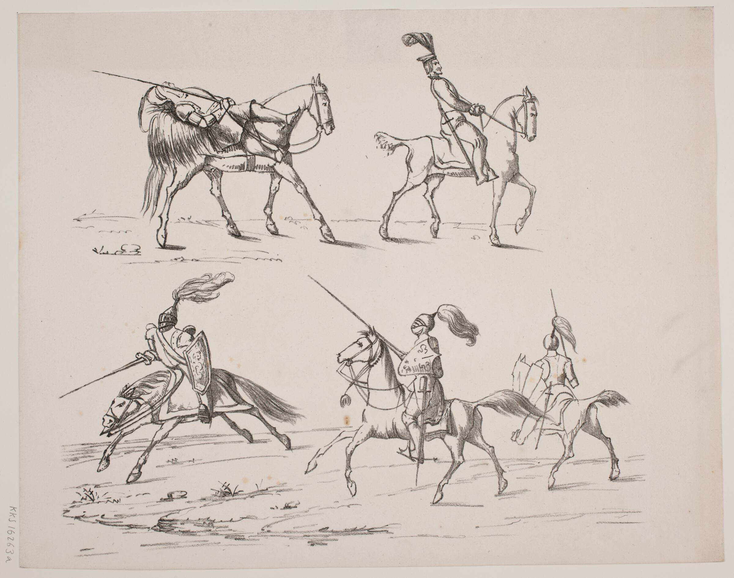 Prøveblad med riddere i harnisk, N.B. Krossing, 1795-1854