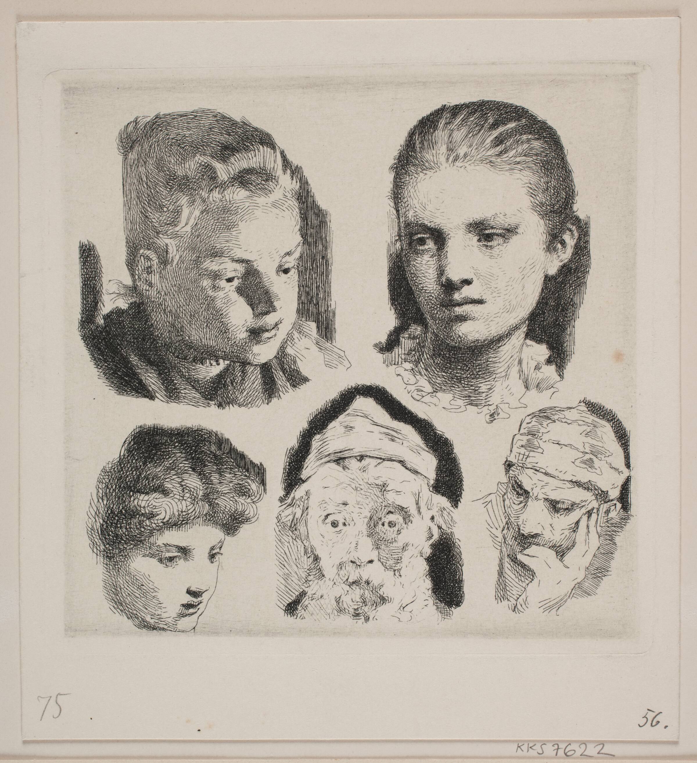 Prøveplade: Fire hoveder, Frans Schwartz, 1897-1901
