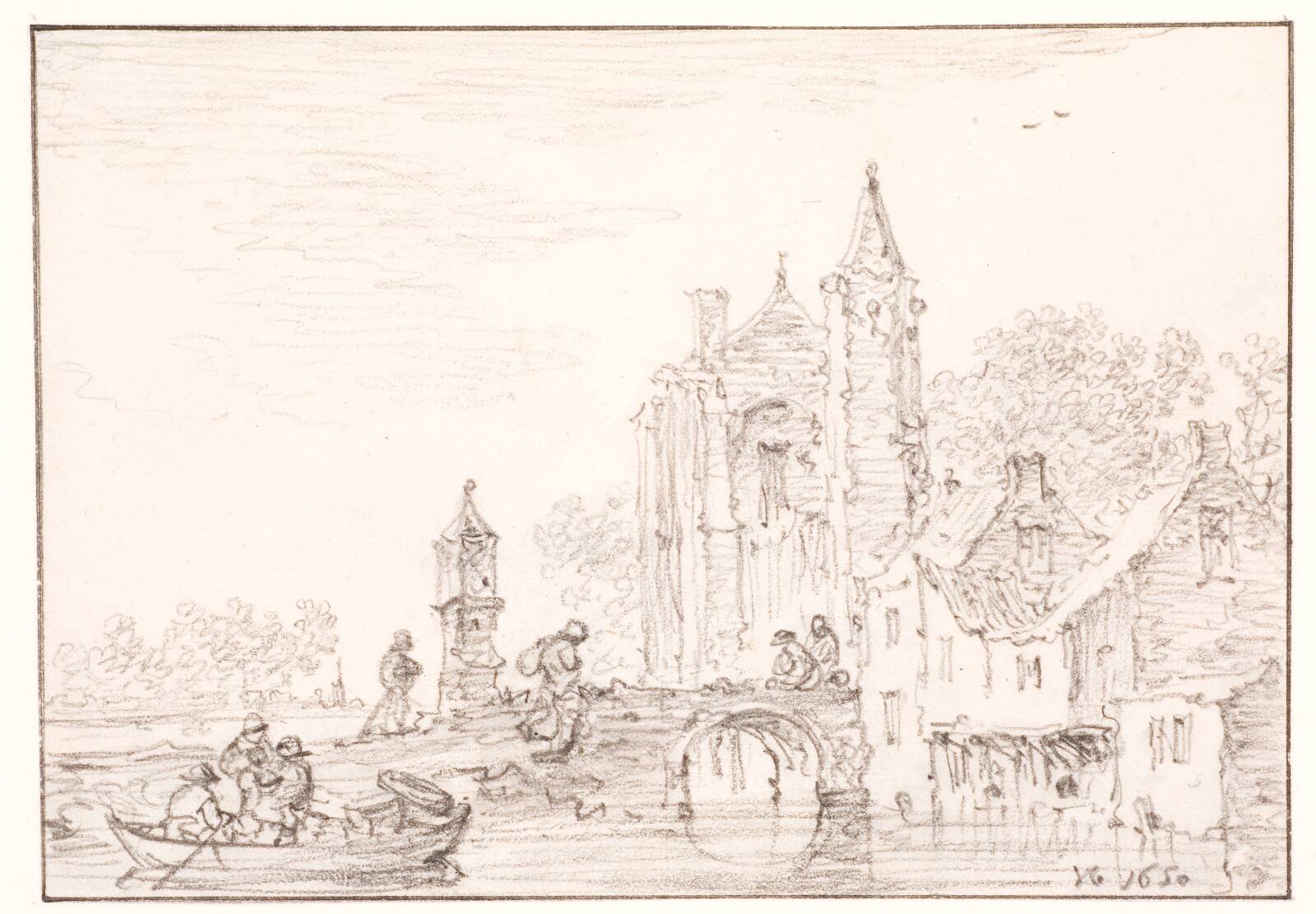 Huse ved en flod, by Jan Josefsz van Goyen, 1650