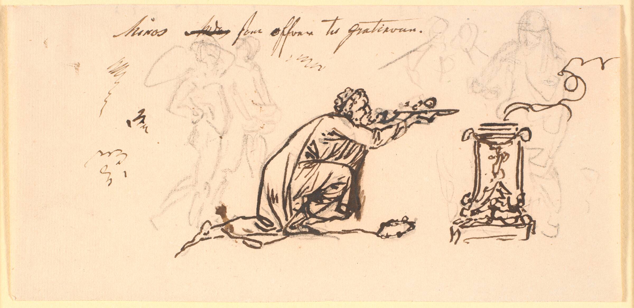 En knælende gammel mand foran et alter, Nicolai Abildgaard, 1743-1809