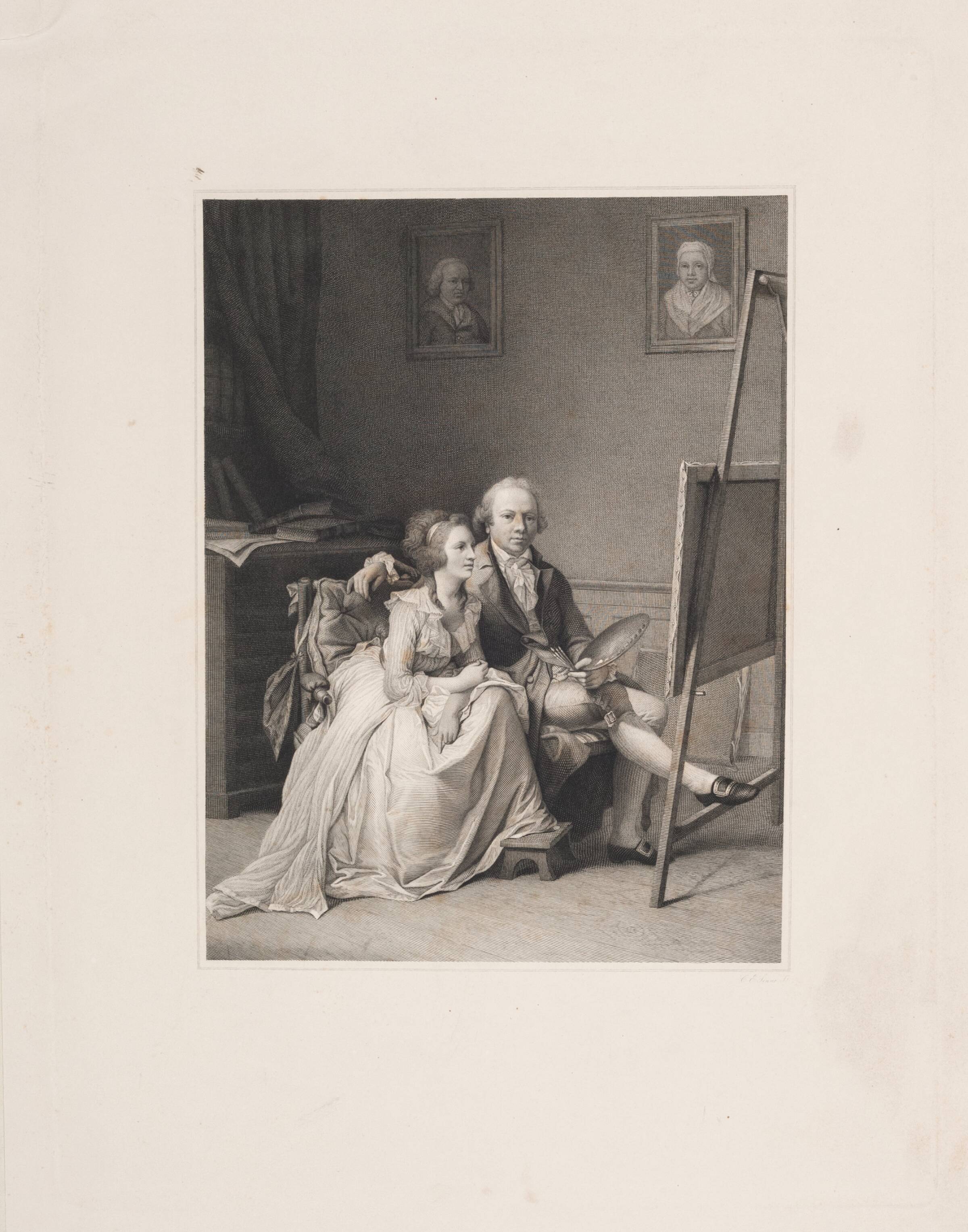 Jens Juel og hans hustru ved staffeliet, Edvard Sonne, 1849-1853