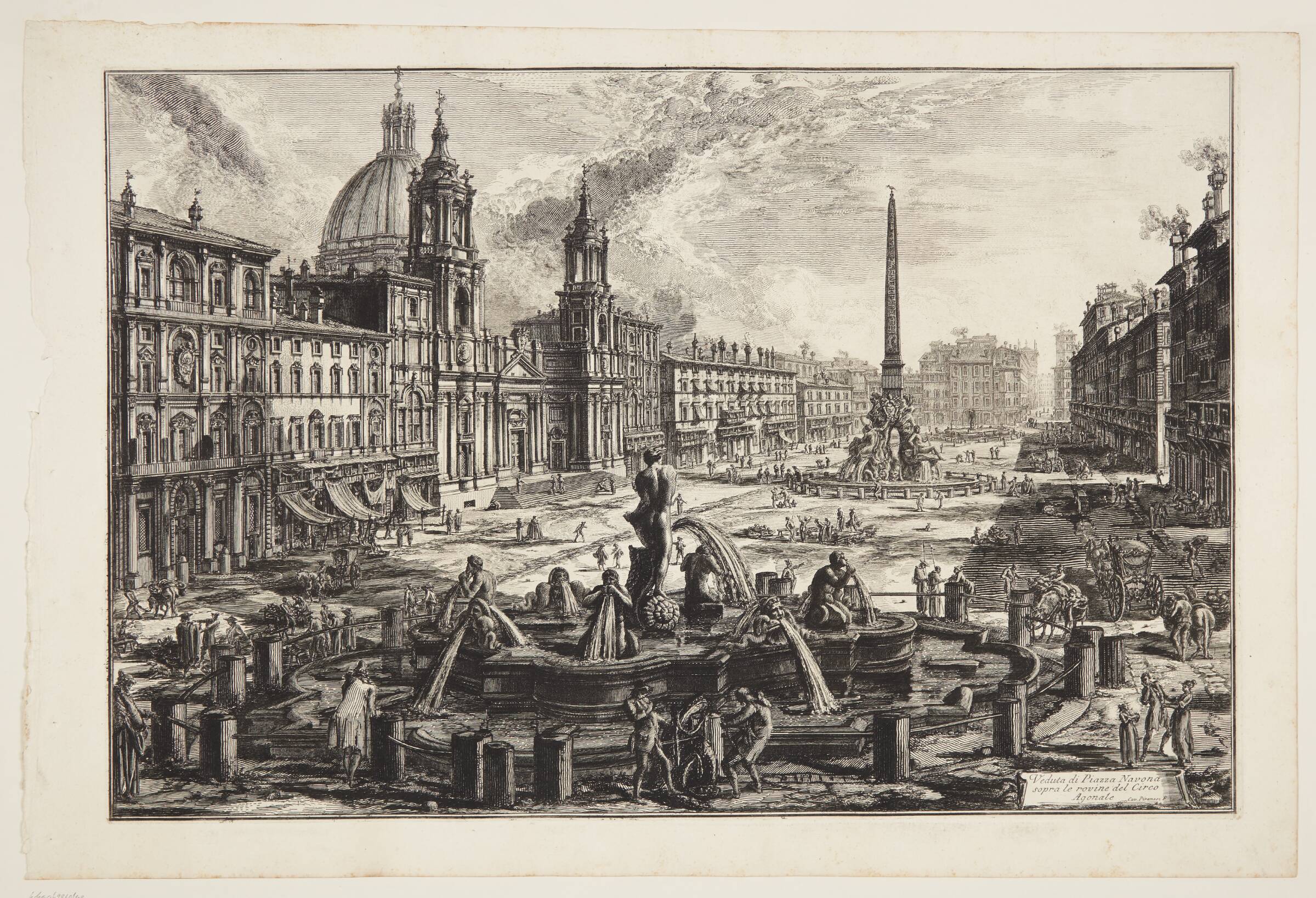 Piazza Navona, med Santa Agnese-kirken til venstre og Bernini's fontæne i det fjerne, Giovanni Battista Piranesi, 1773