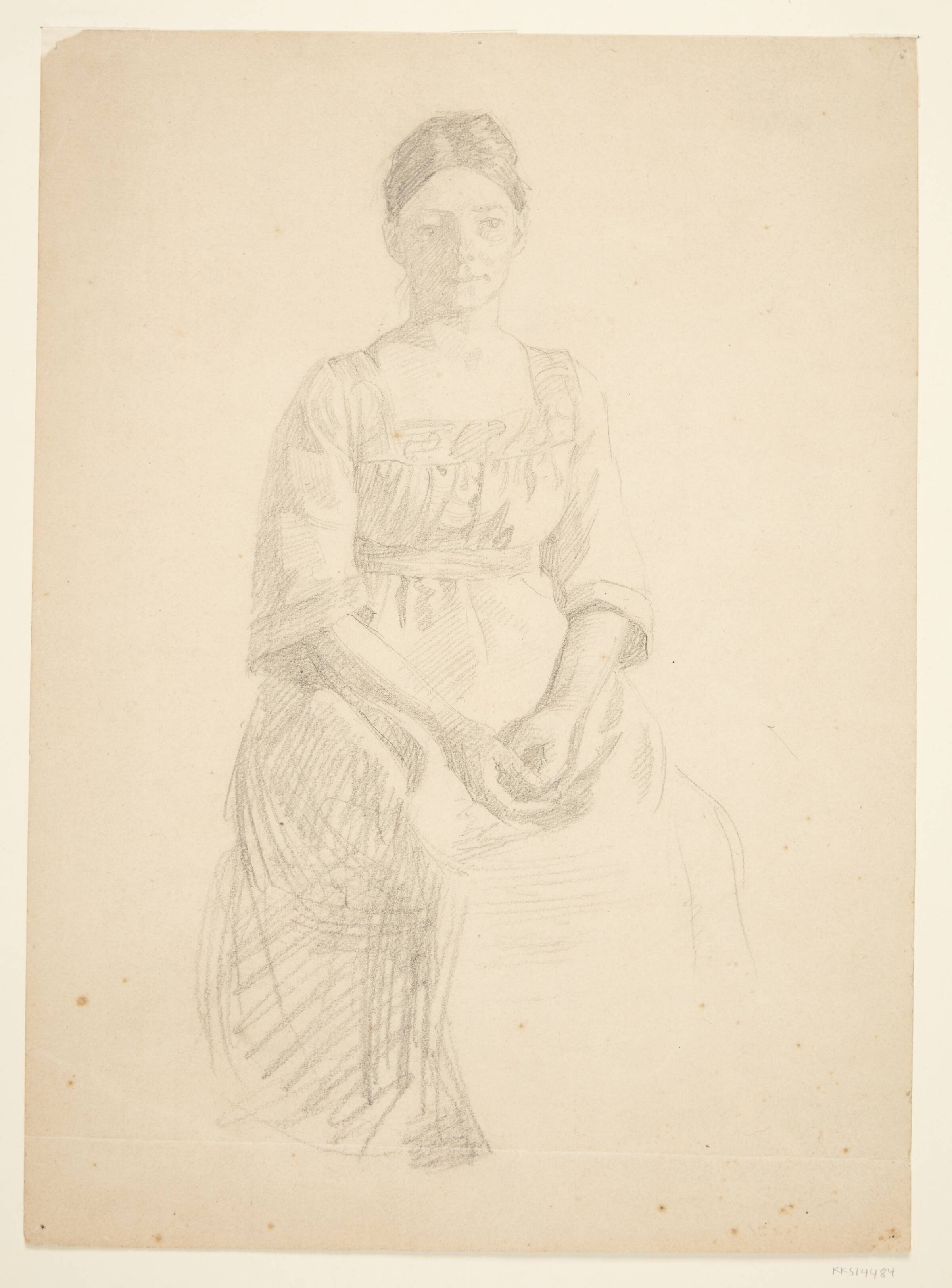 Kunstnerens hustru sidder model til portræt af fru Thora Karl Madsen til maleriet: Faaborgmuseets Indvielse (1910-11), Peter Hansen, 1908-1910
