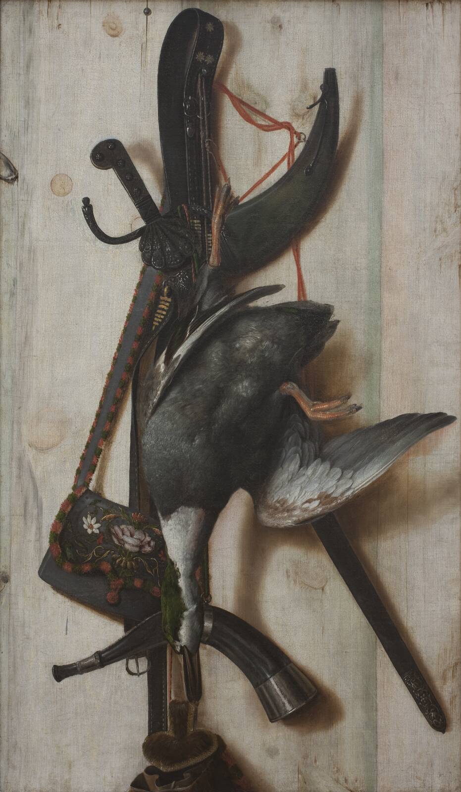 Trompe l'Oeil with Dead Duck and Hunting Implements, by Cornelius Norbertus Gijsbrechts, 1670-1674