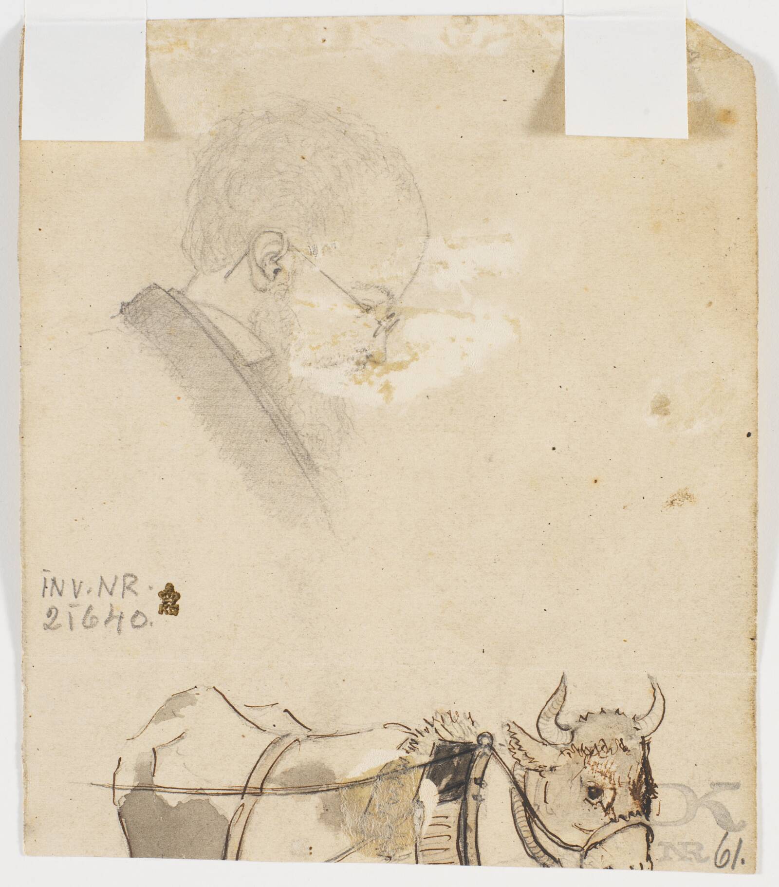 Mandsprofil og stud med seletøj, Hans Smidth, 1839-1917