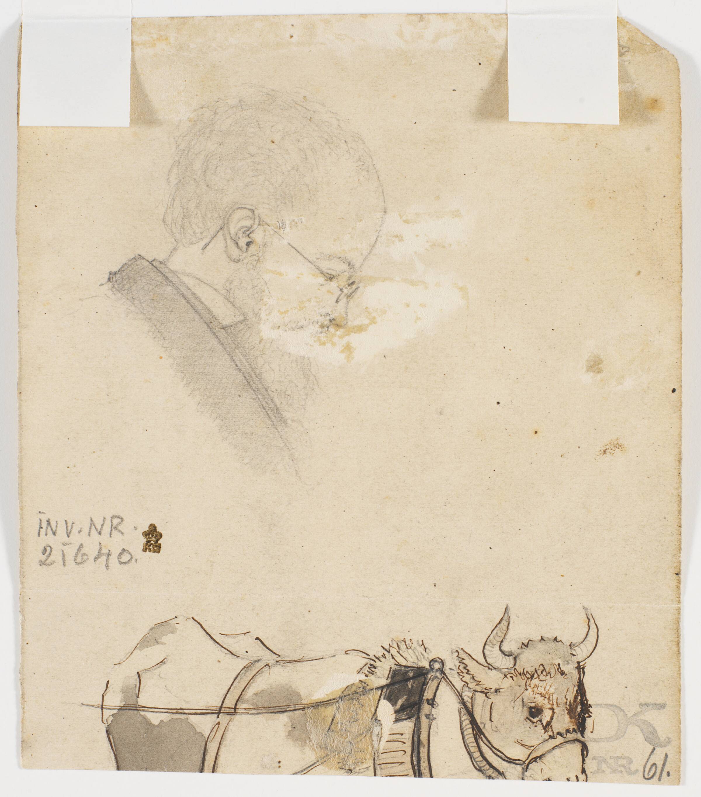 Mandsprofil og stud med seletøj, Hans Smidth, 1839-1917